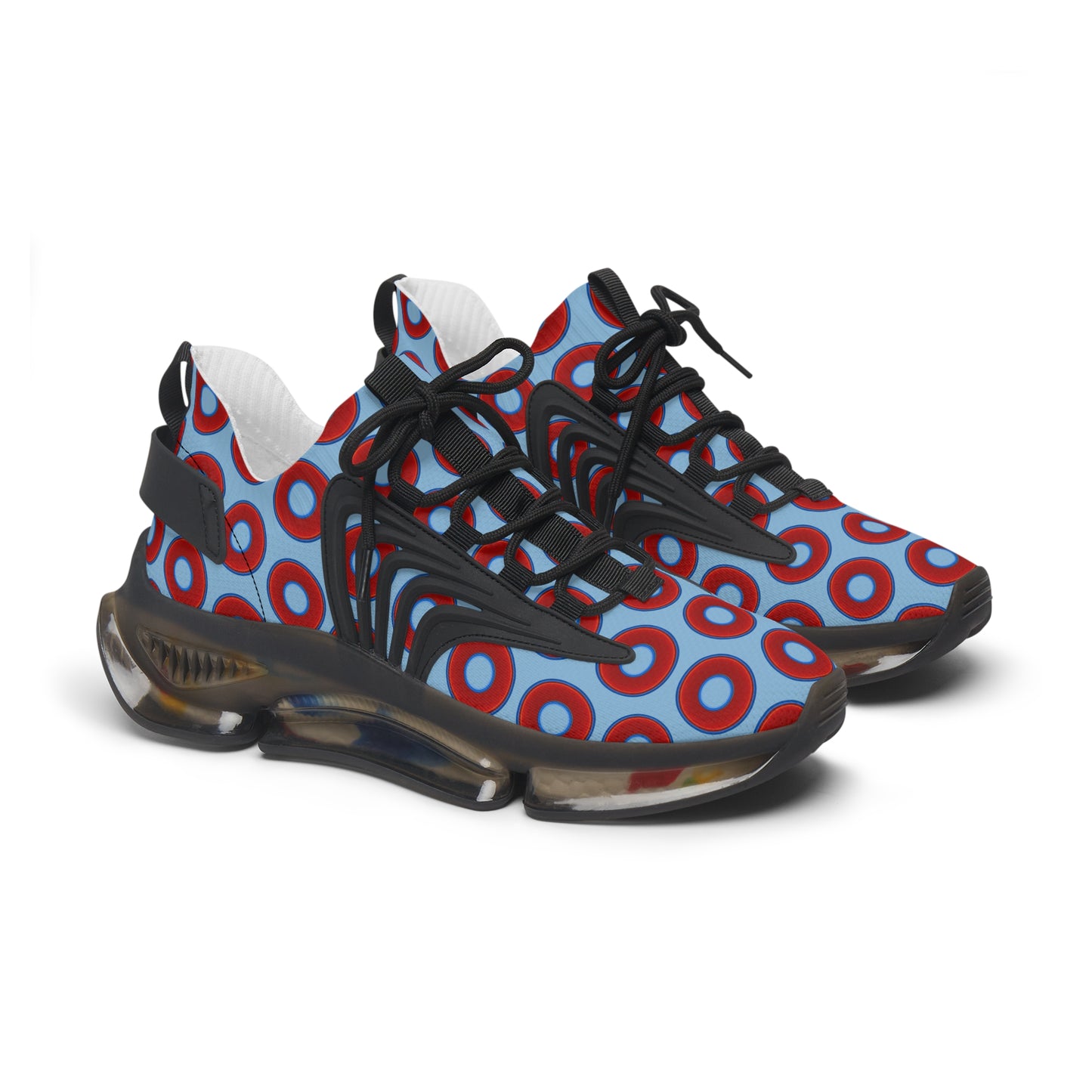 Women's Donut Kicks - red vivid donut print w/sky blue background
