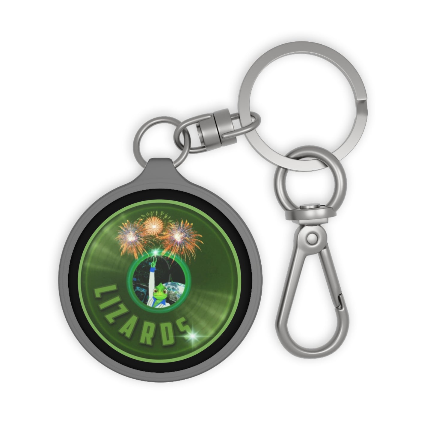 Lumpy Donut Keychain - "Rutherford's Staying Alive" - series 1.0 - variant 1 - green record donut