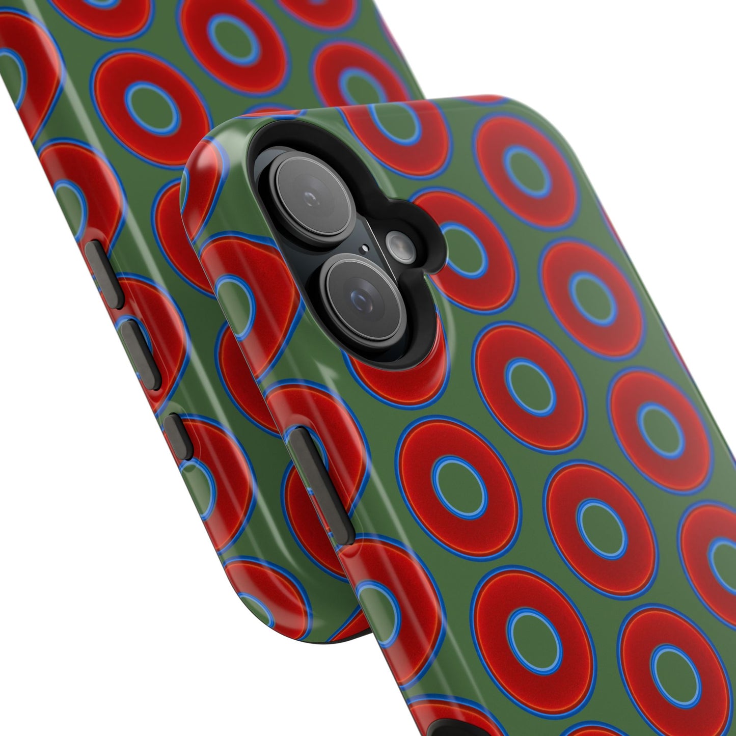 Magnetic Tough Donut Case - red vivid donut print w/dark green background