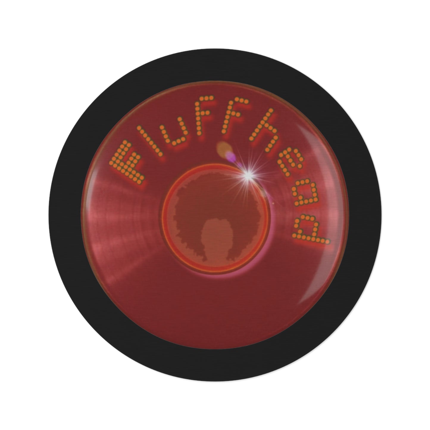 Round Room - 5 ft x 5 ft Lumpy Donut Rug - "The Fluffernutter Donut Rug" - vivid red record donut w/black background