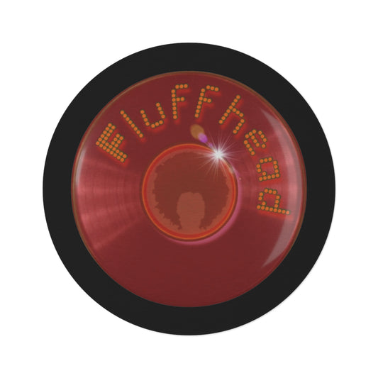 Round Room - 5 ft x 5 ft Lumpy Donut Rug - "The Fluffernutter Donut Rug" - vivid red record donut w/black background