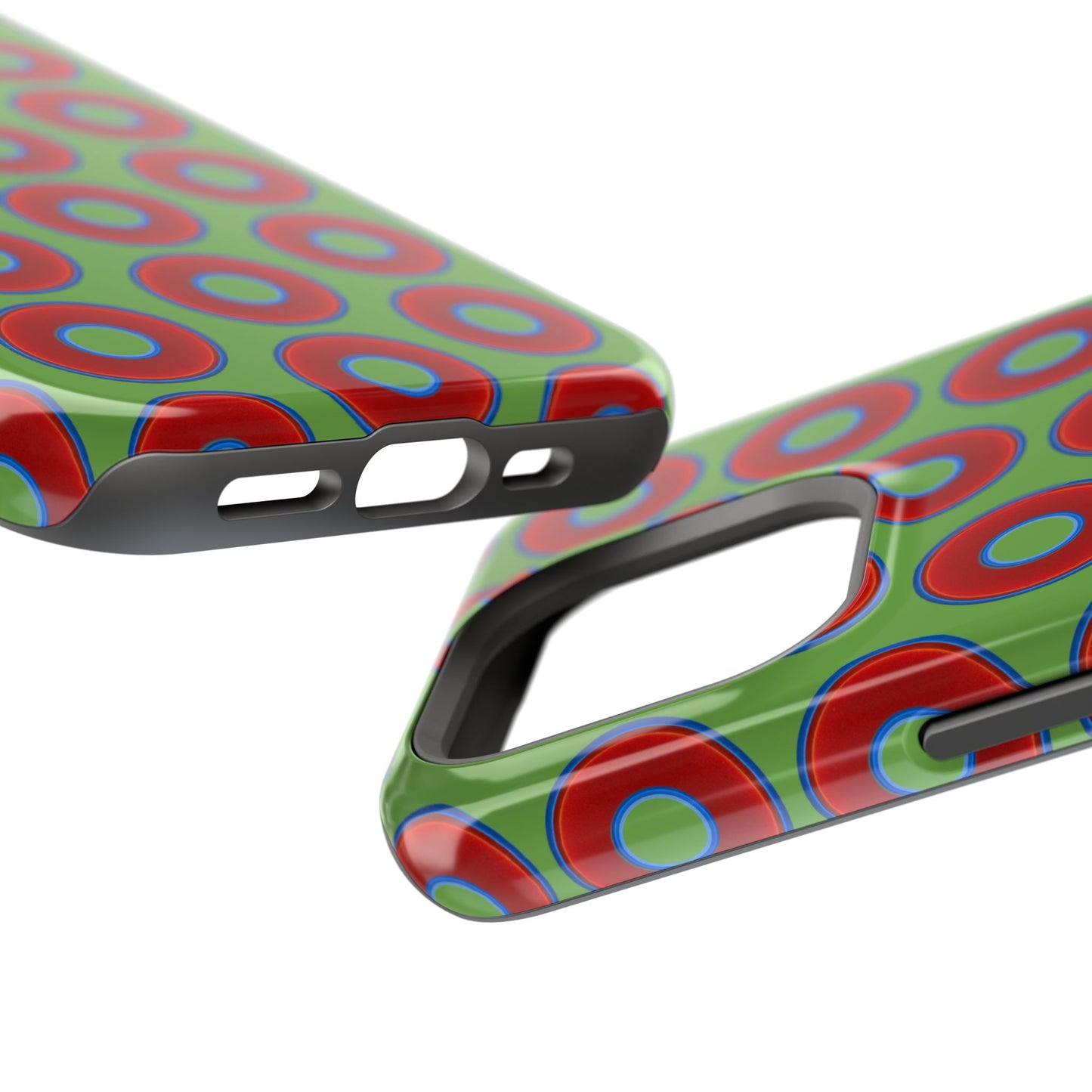 Impact-Resistant Lumpy Donut Case - red vivid donut print w/light green background