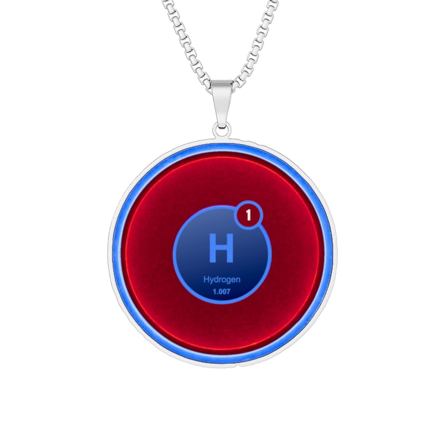 Lump's Heady Donut Necklace - 1" x 1" Stainless Steel Pendant - "I am 10% Hydrogen Donut Pendant" - vivid red/blue donut