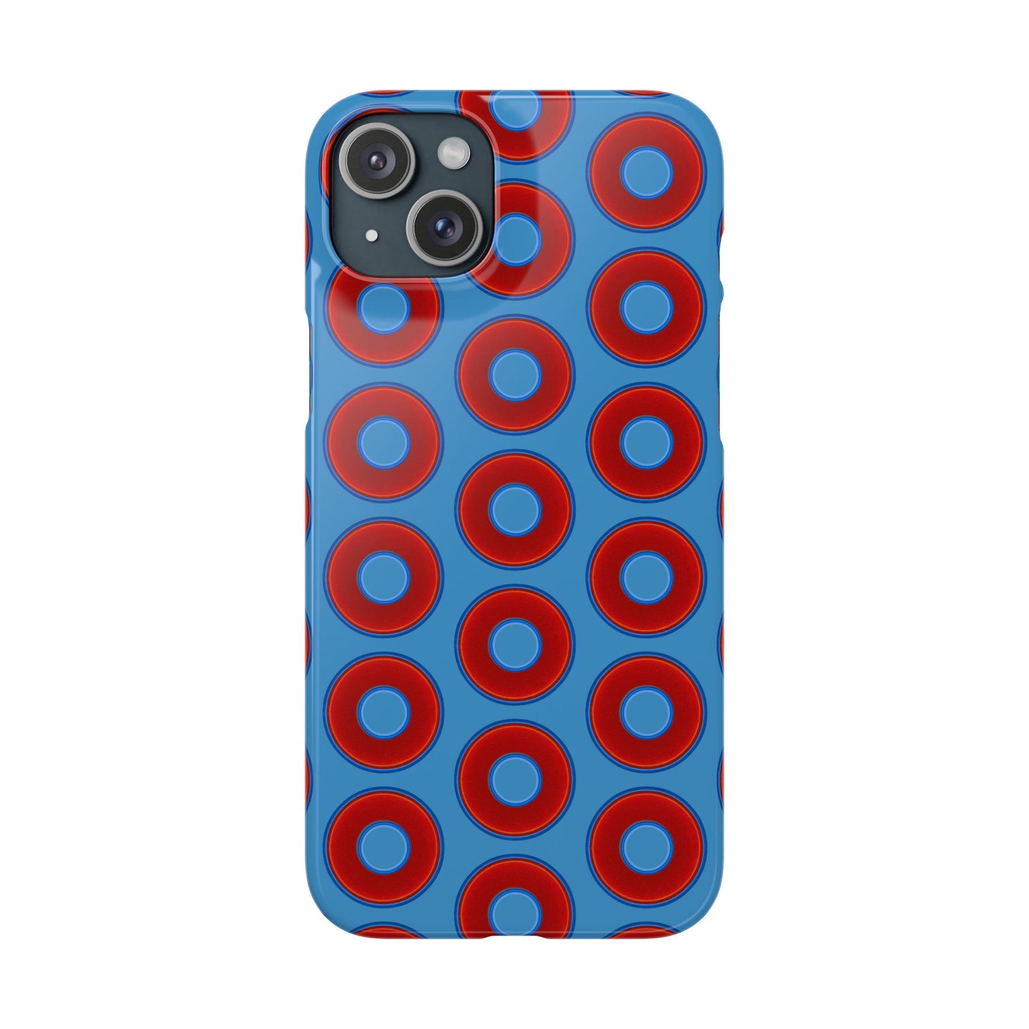 Lumpy Donut Snap Case - red vivid donut print w/light steel blue background