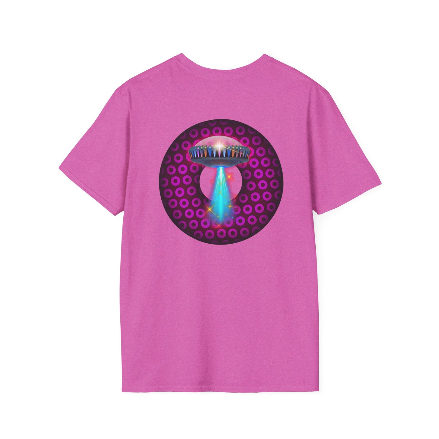 Coffee Traders Tee - Unisex Soft-Style - "Blastoff " - paradoxical donuts - variant 2 - logo front/mothership back