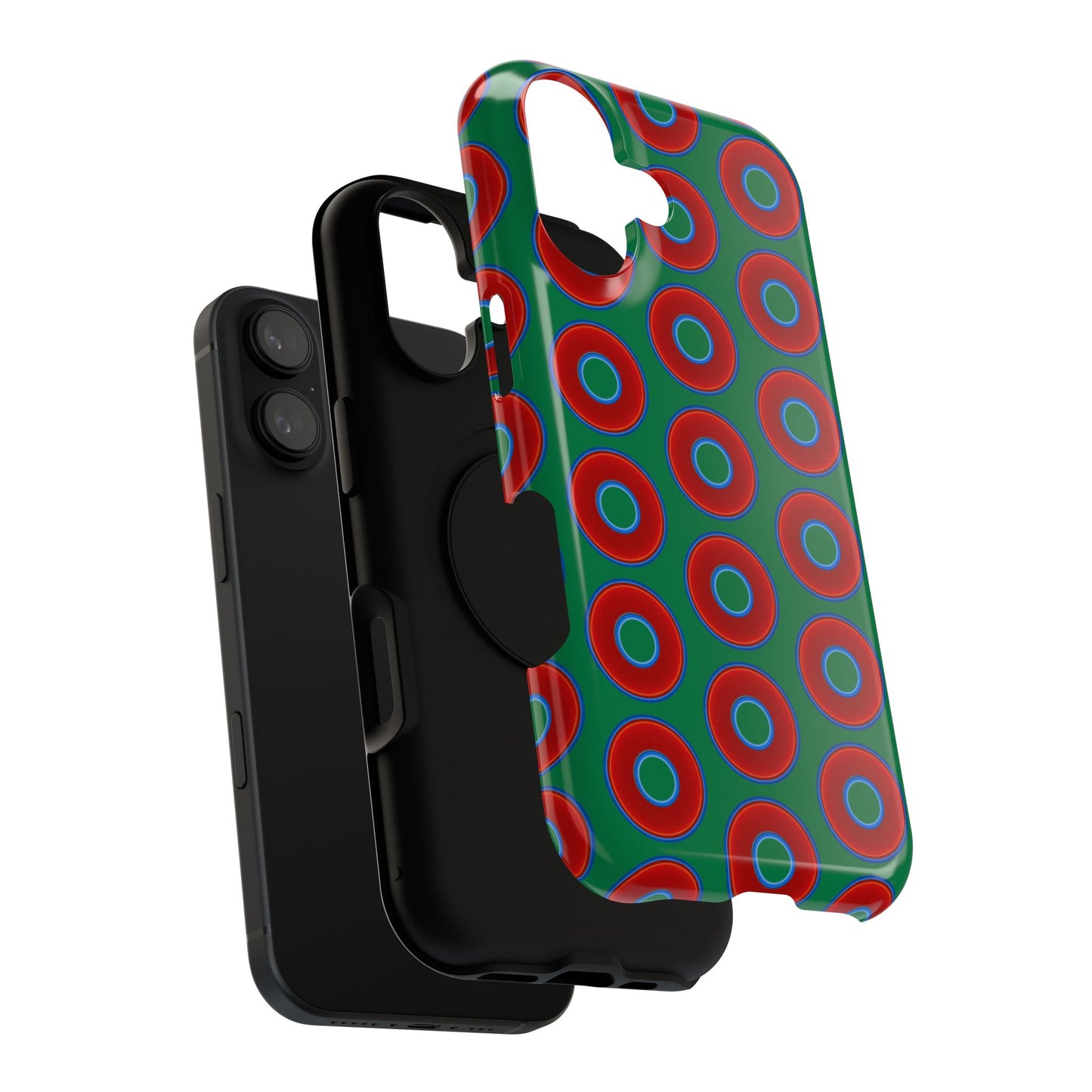 Impact-Resistant Lumpy Donut Case - red vivid donut print w/green background