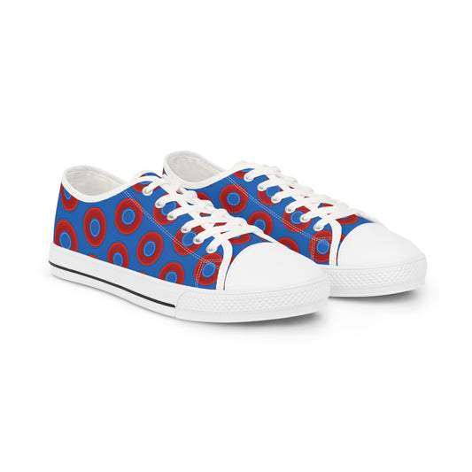 Men's - Low Top Chuck Taylors - large vivid red donut print w/dark royal blue background