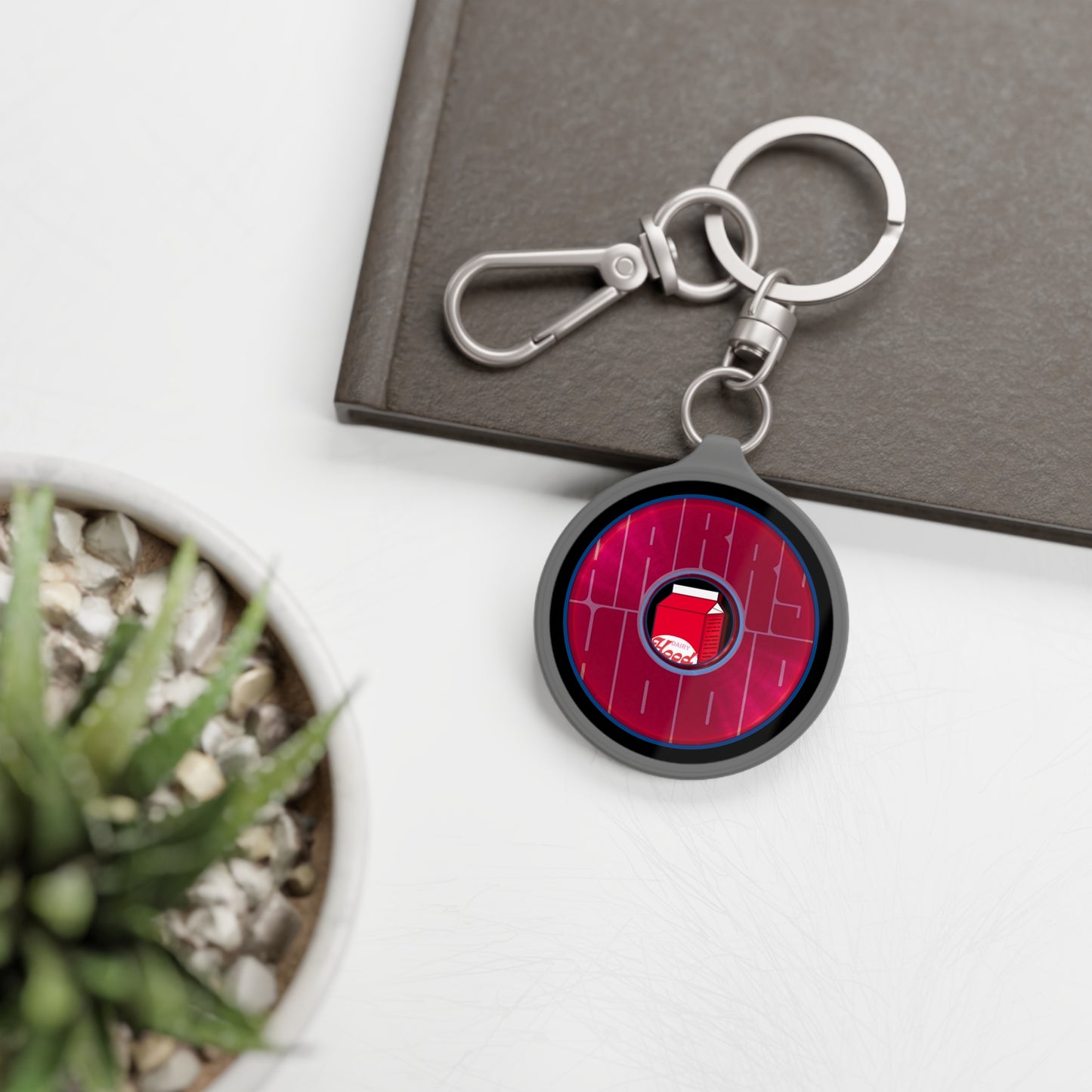 Lumpy Donut Keychain - "Harry's Unofficial Donut Keychain" - series 1.0 - variant 3 -  red/magenta donut - w/hole, milk