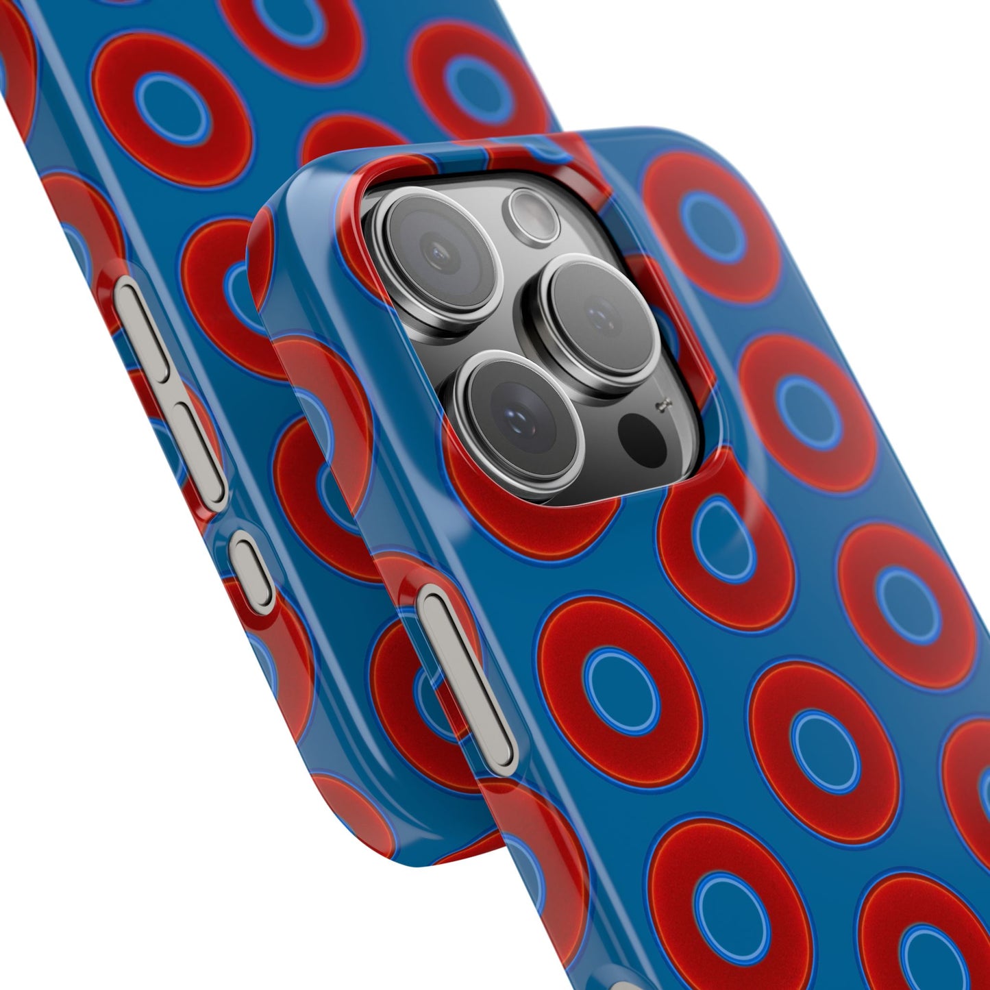 Lumpy Donut Snap Case - red vivid donut print w/wavy navy blue background