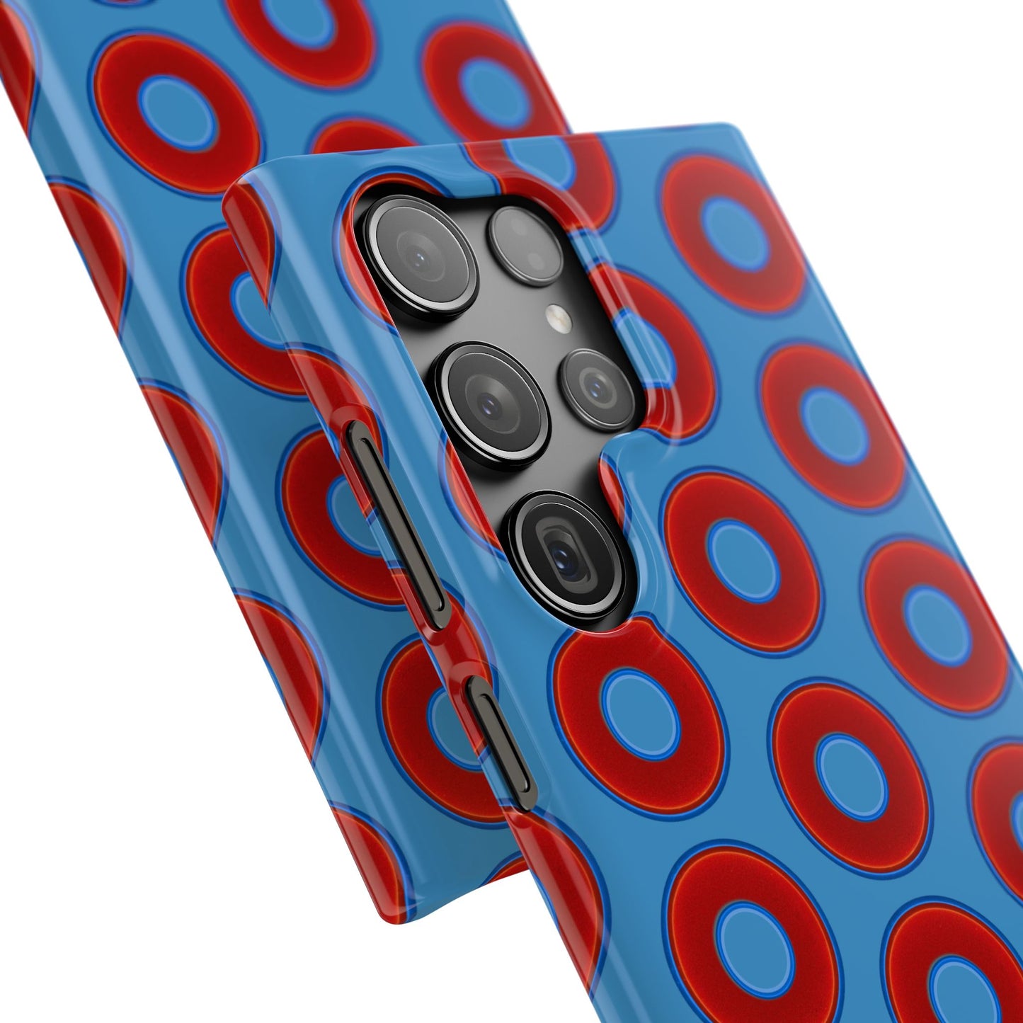 Lumpy Donut Snap Case - red vivid donut print w/light steel blue background