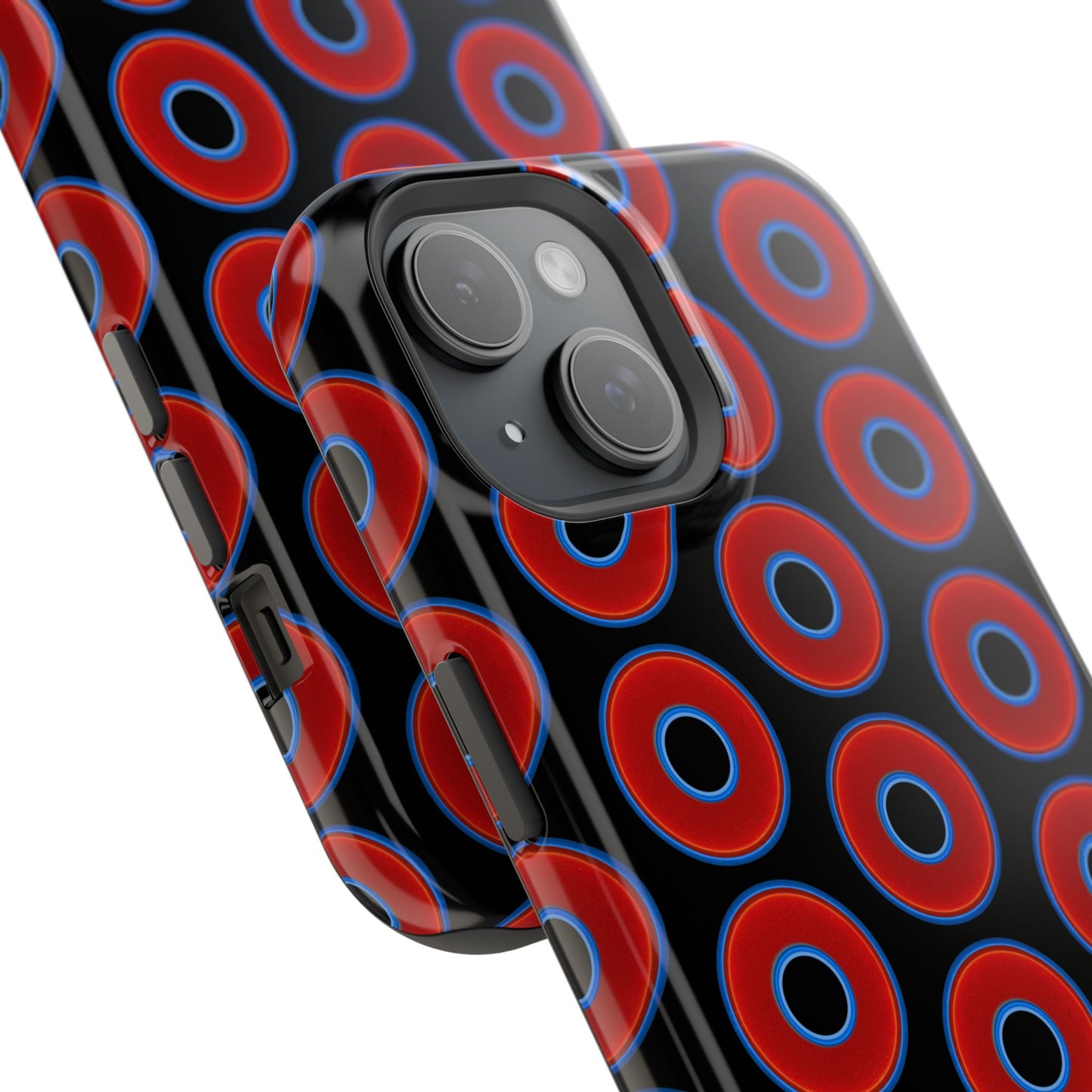 Impact-Resistant Lumpy Donut Case - red vivid donut print w/black background