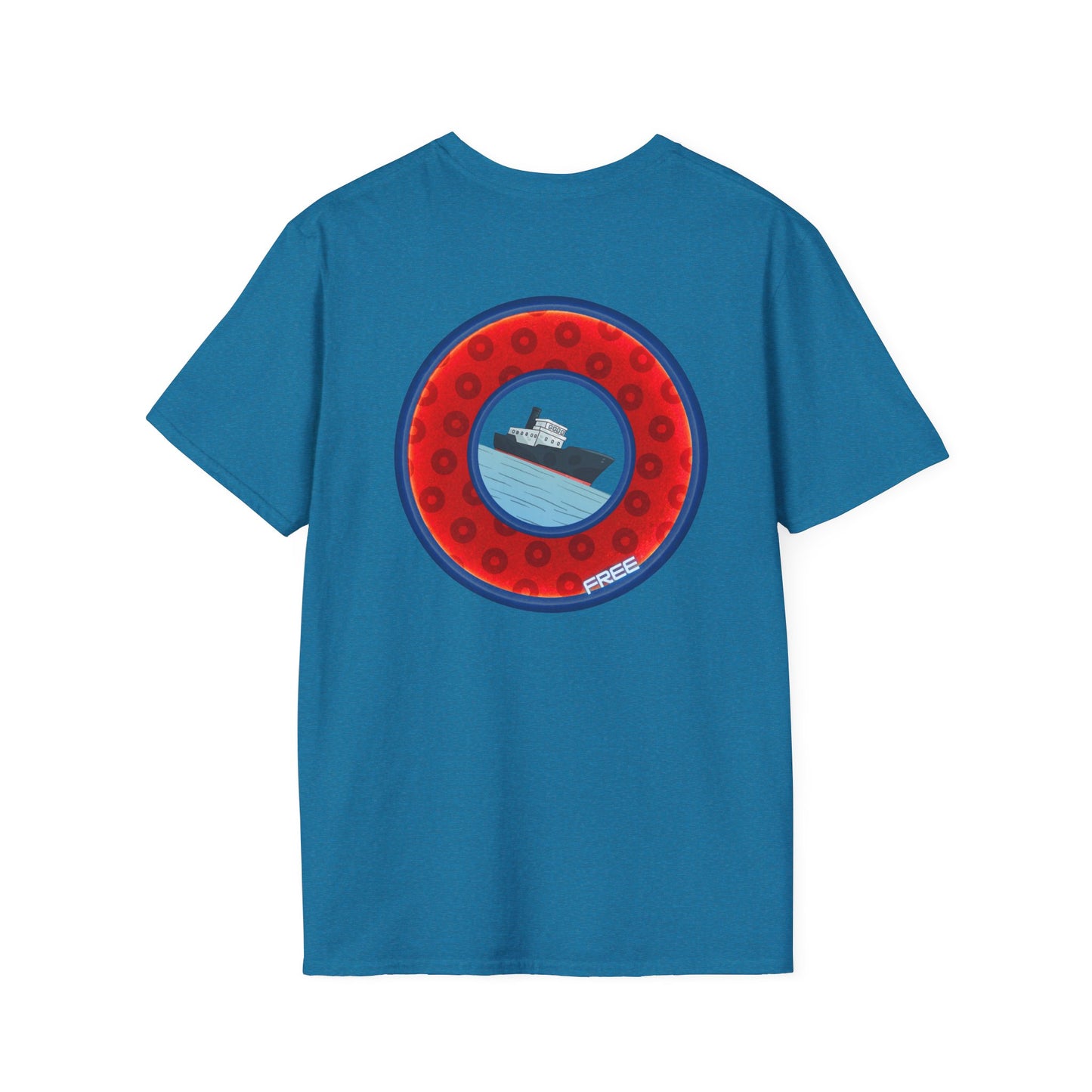 Classic Donut Tee - Unisex Soft-Style - "Phree Donut Sliders" - red/blue widemouthed paradox donut