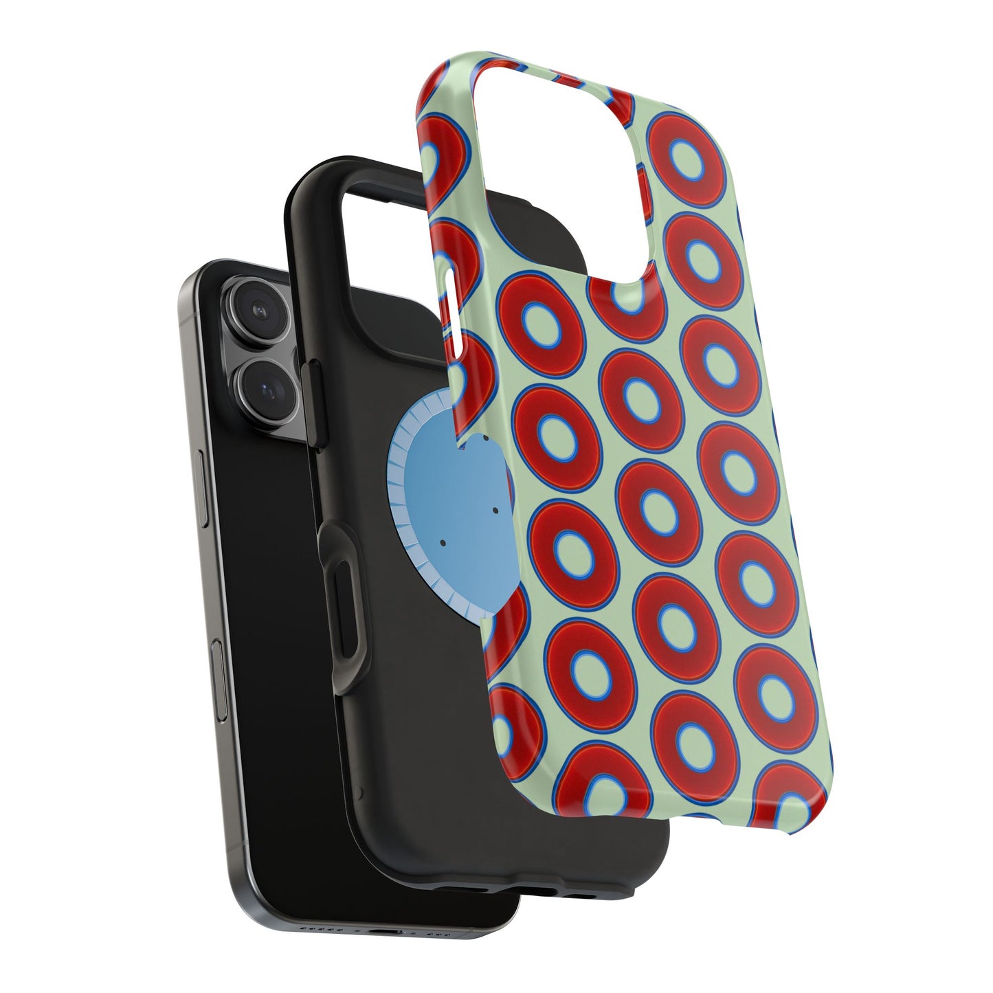 Magnetic Tough Donut Case - red vivid donut print w/seafoam green background