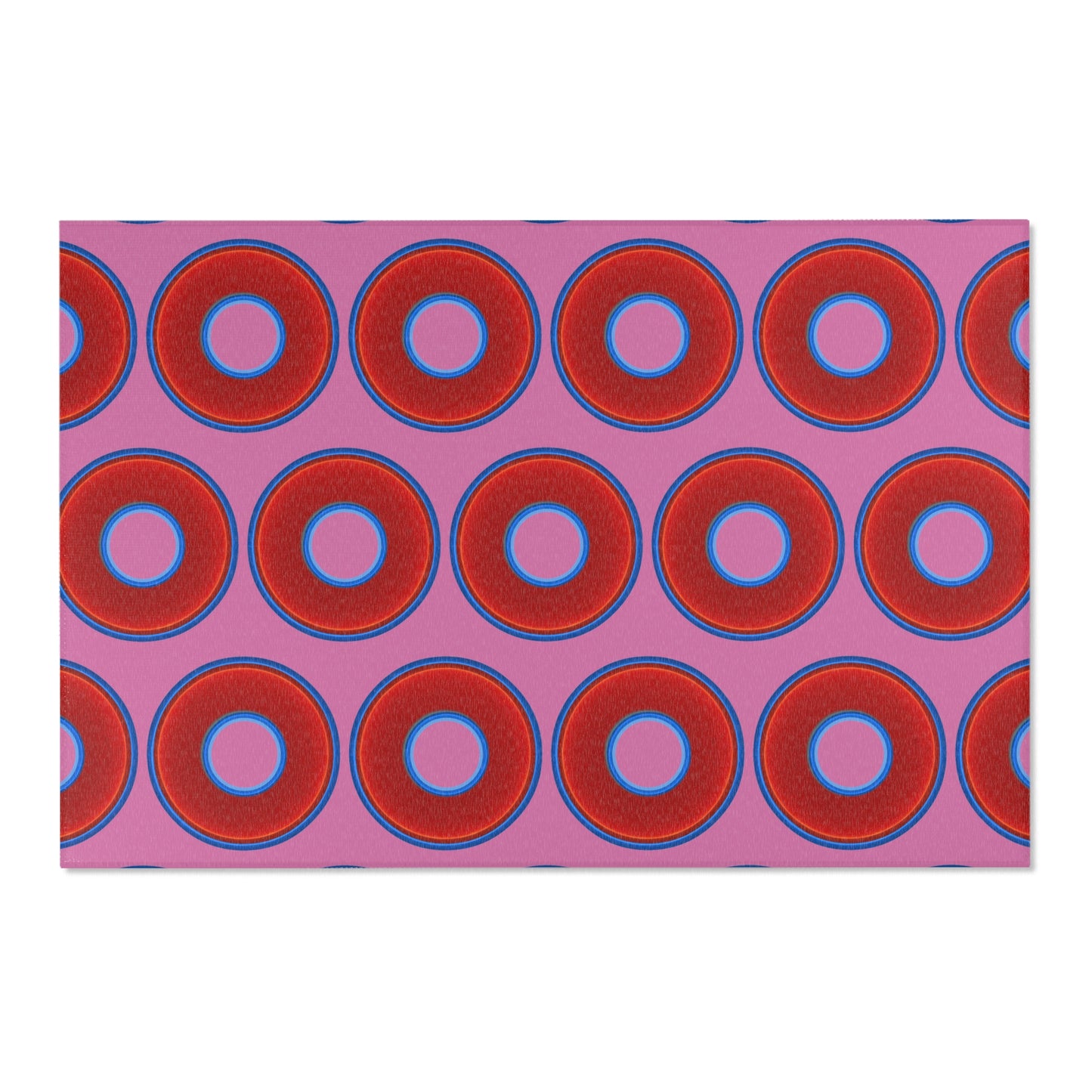 Lumpy Donut Print Rug - choice of 3 sizes - vivid red donut print w/pink background