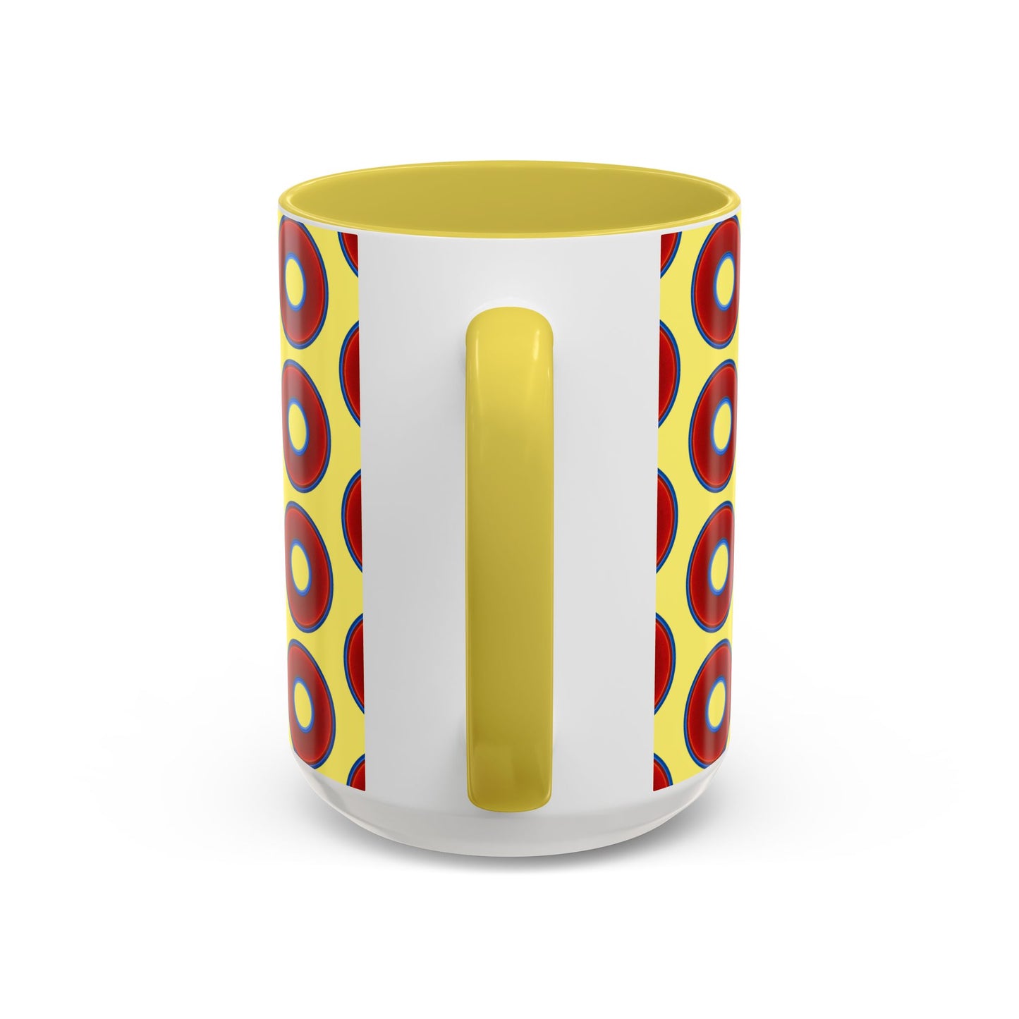Lump's Grumpy Coffee Mug - vivid red donuts w/yellow background