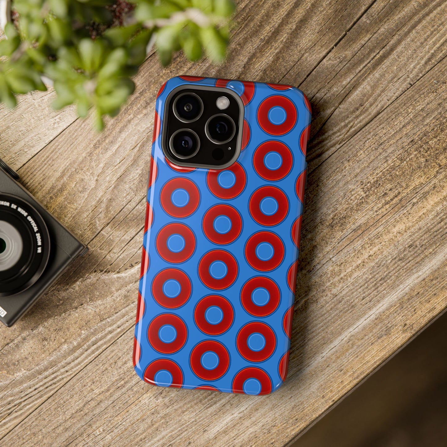 Magnetic Tough Donut Case - red vivid donut print w/light royal blue background