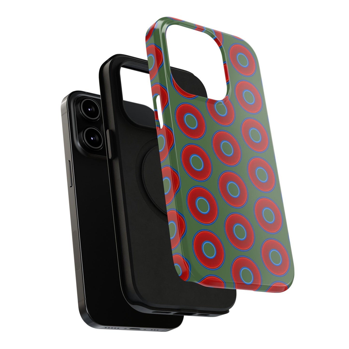 Impact-Resistant Lumpy Donut Case - red vivid donut print w/dark green background