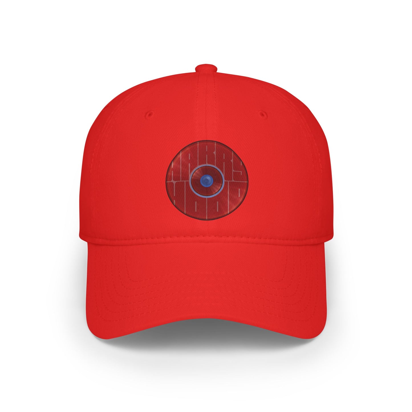 Lumpy Donut Baseball Cap - "Harry Hoodlum Donut Cap" - variant 4 - vivid red donut w/words