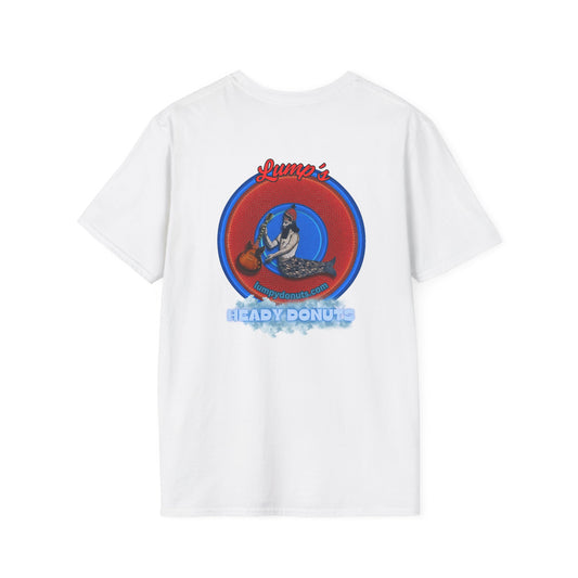 Classic Donut Tee - Unisex Soft-Style - "Lump's Heady Donuts Logo" - series 1.0  - red/blue rustic donut