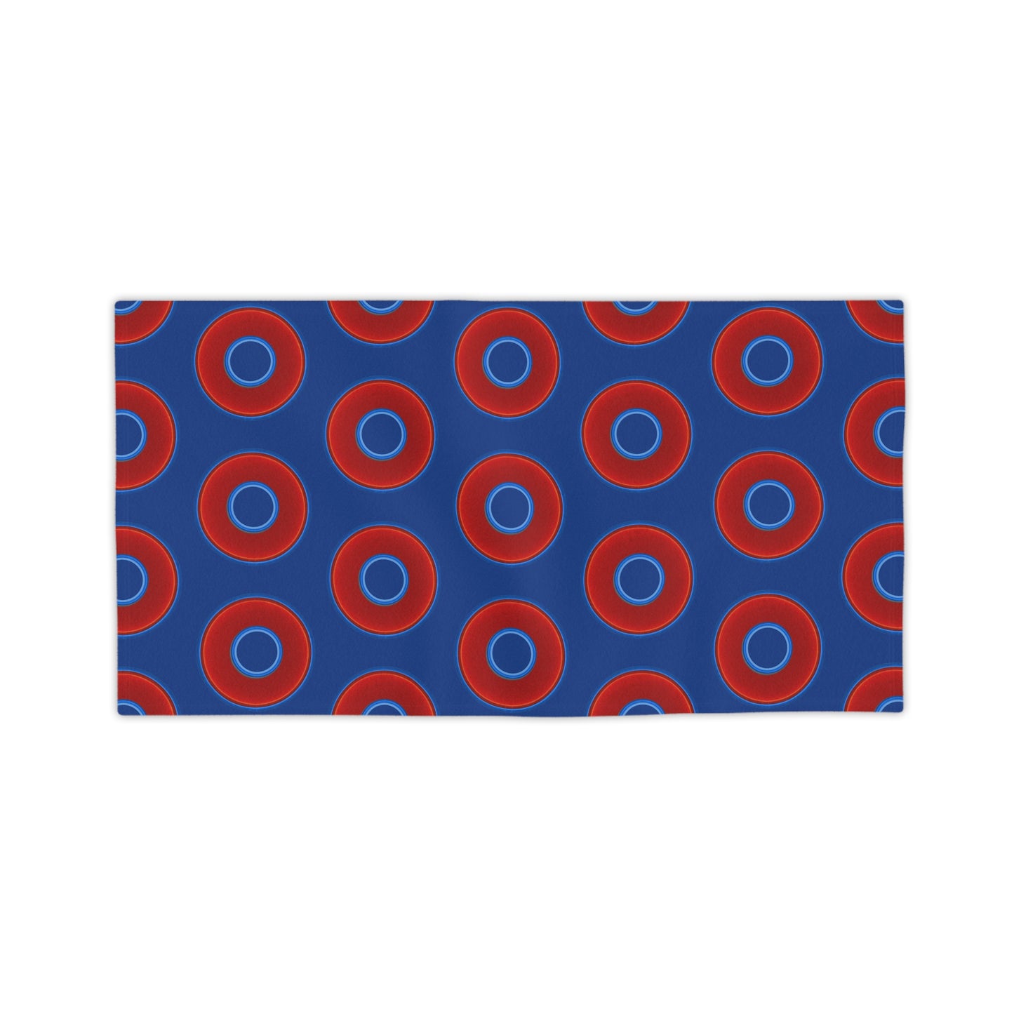 Lumpy Donut Towels - vivid red donuts w/dark blue background