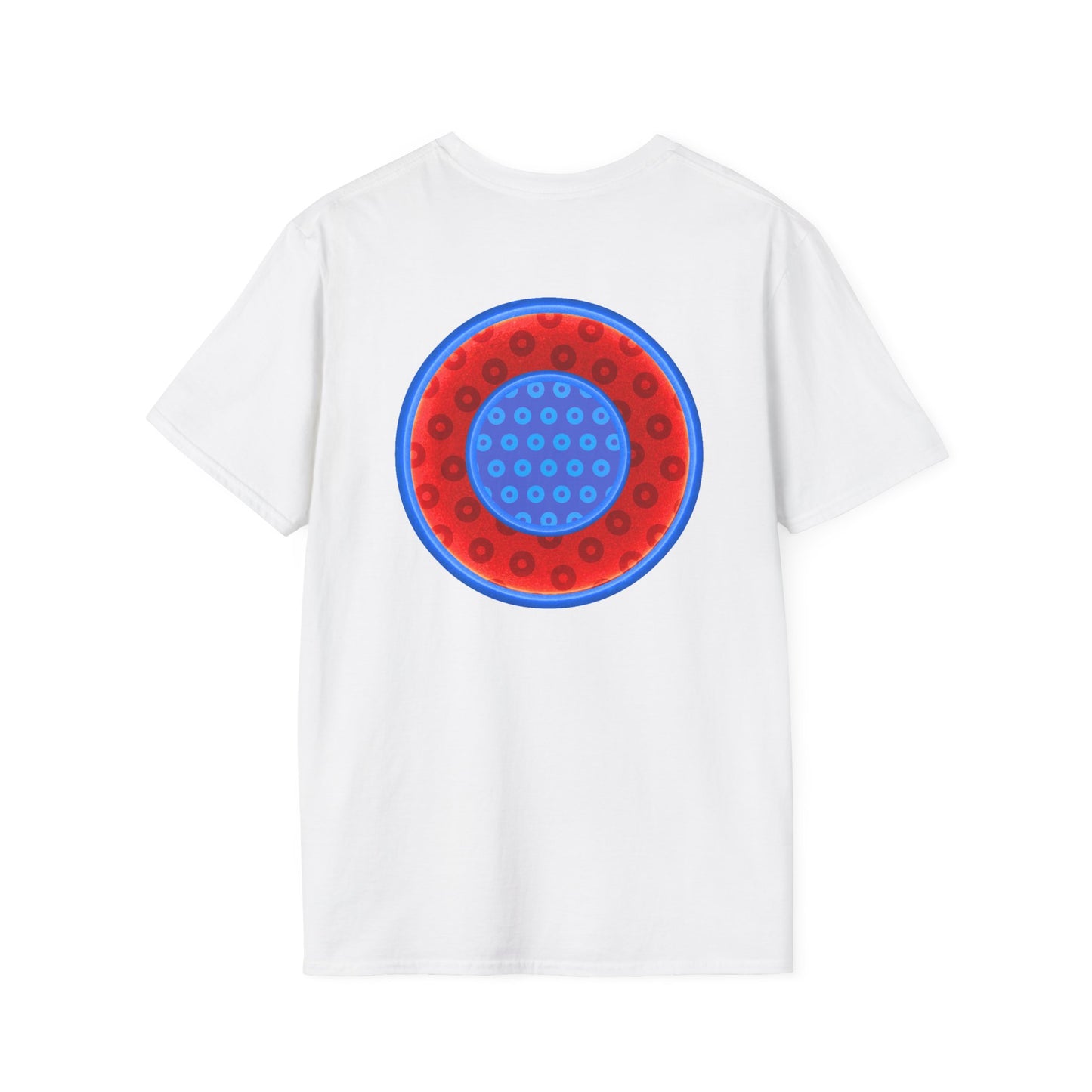 Classic Donut Tee - Unisex Soft-Style - "All You Can Eat Donut Platter" - red/blue paradoxical donuts