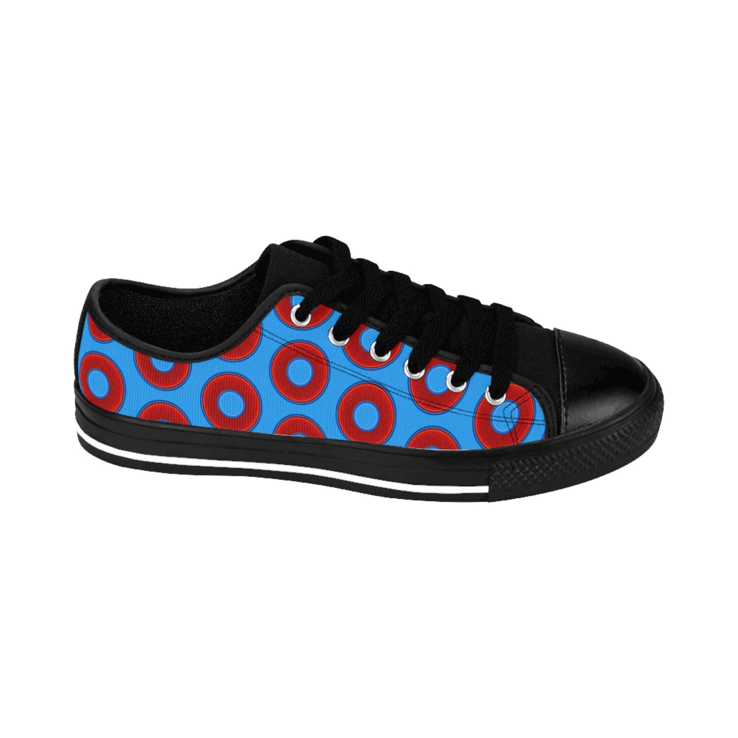 Men's Cushiony Convectors - Low Top - large red vivid donut print w/sky royal blue background