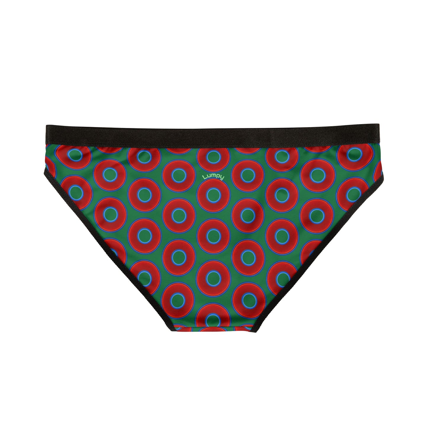 Lumpy Donut Underwear - vivid red donut print w/green background