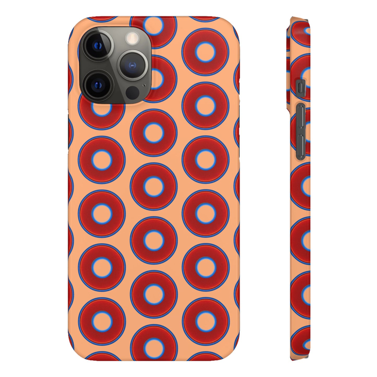 Lumpy Donut Snap Case - red vivid donut print w/peach background