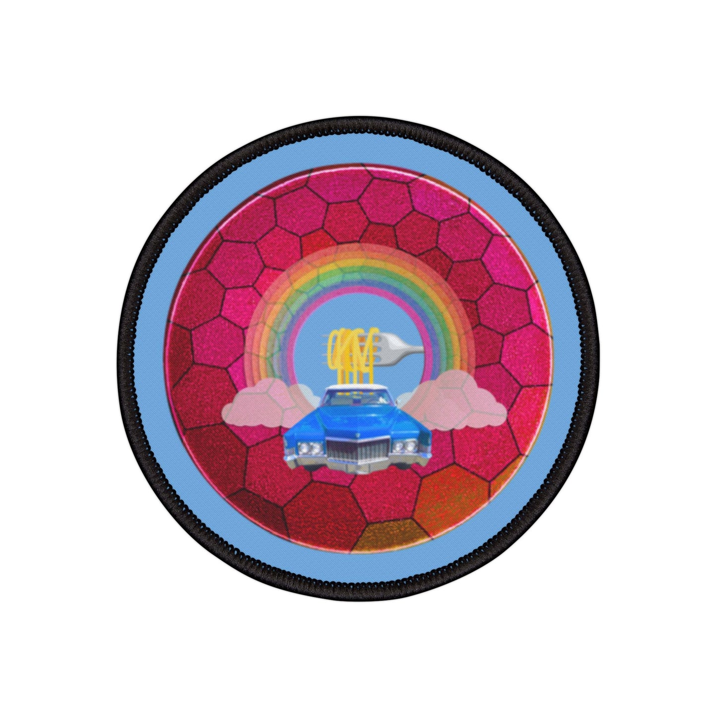 Iron-On Donut Patch - "Cadillac Rainbow Donut Patch" - magenta hexadonut - variant 2