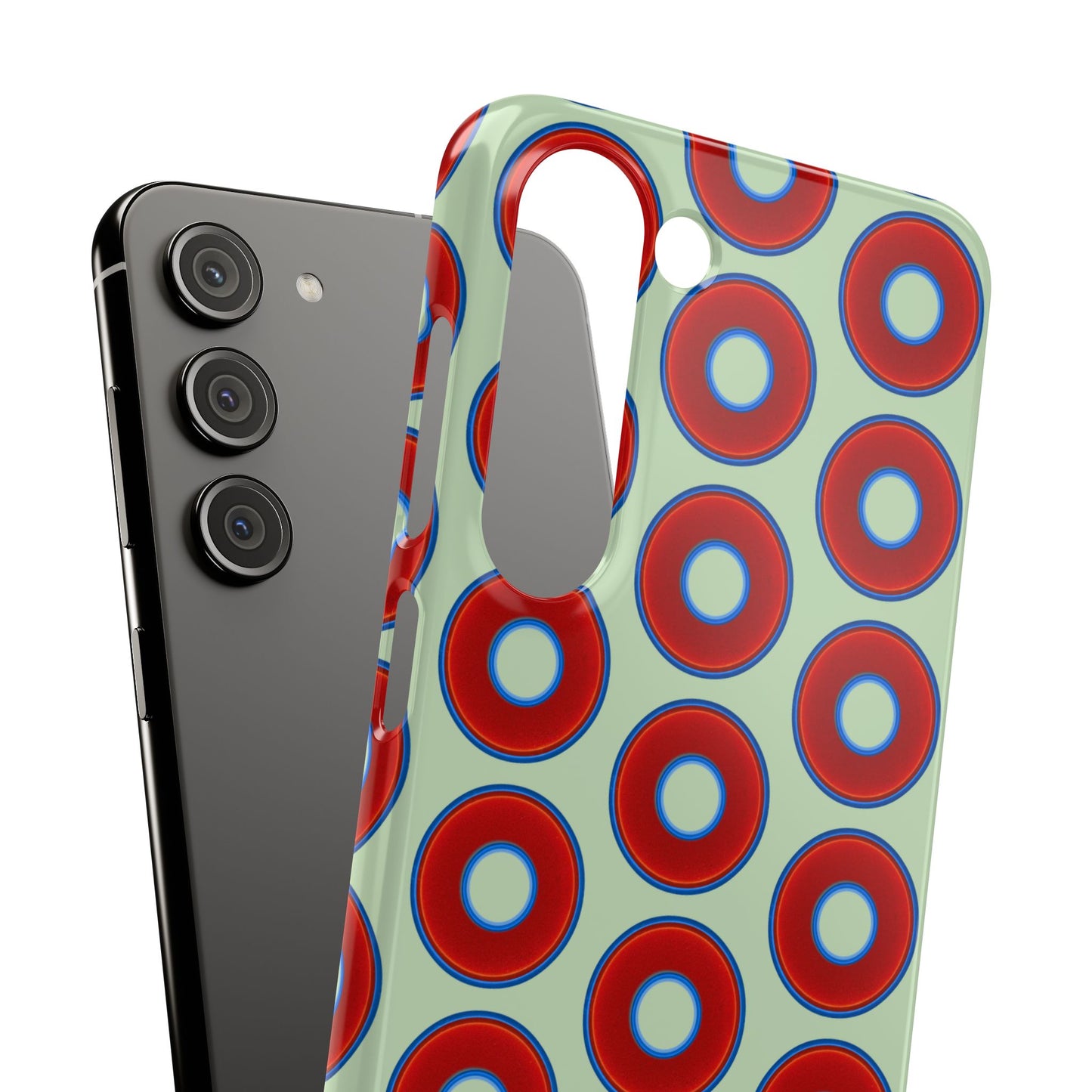 Lumpy Donut Snap Case - red vivid donut print w/seafoam green background