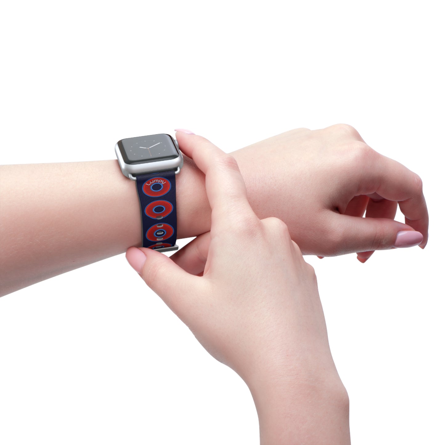 Lumpy Donut Wristband - compatible w/apple watch - red vivid donuts w/midnight blue background