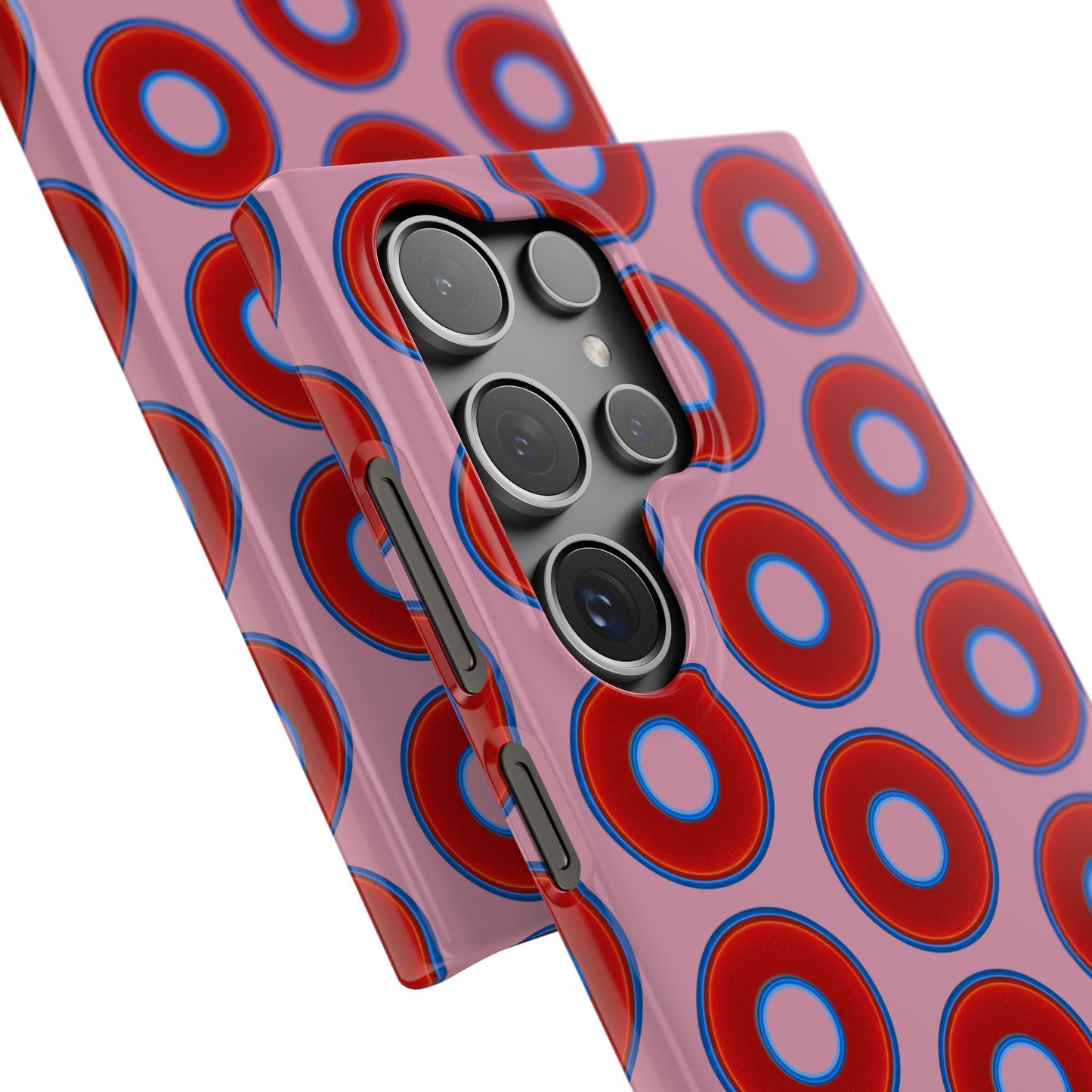 Lumpy Donut Snap Case - red vivid donut print w/pale magenta background