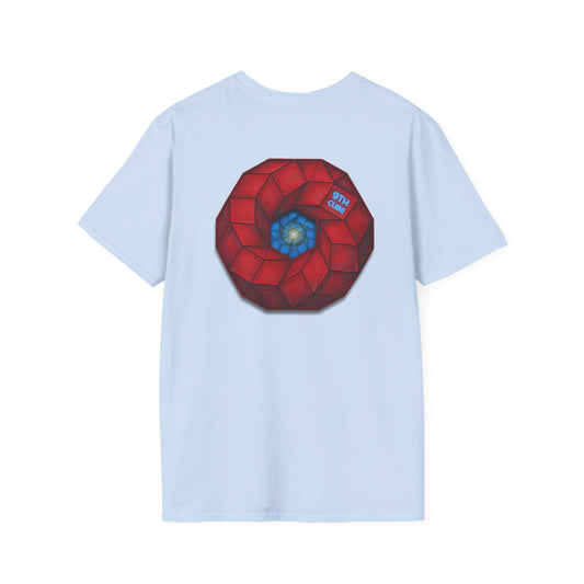 Classic Donut Tee - Unisex Soft-Style - "The 9th Donut" - rustic red/blue cubed donut - variant 2
