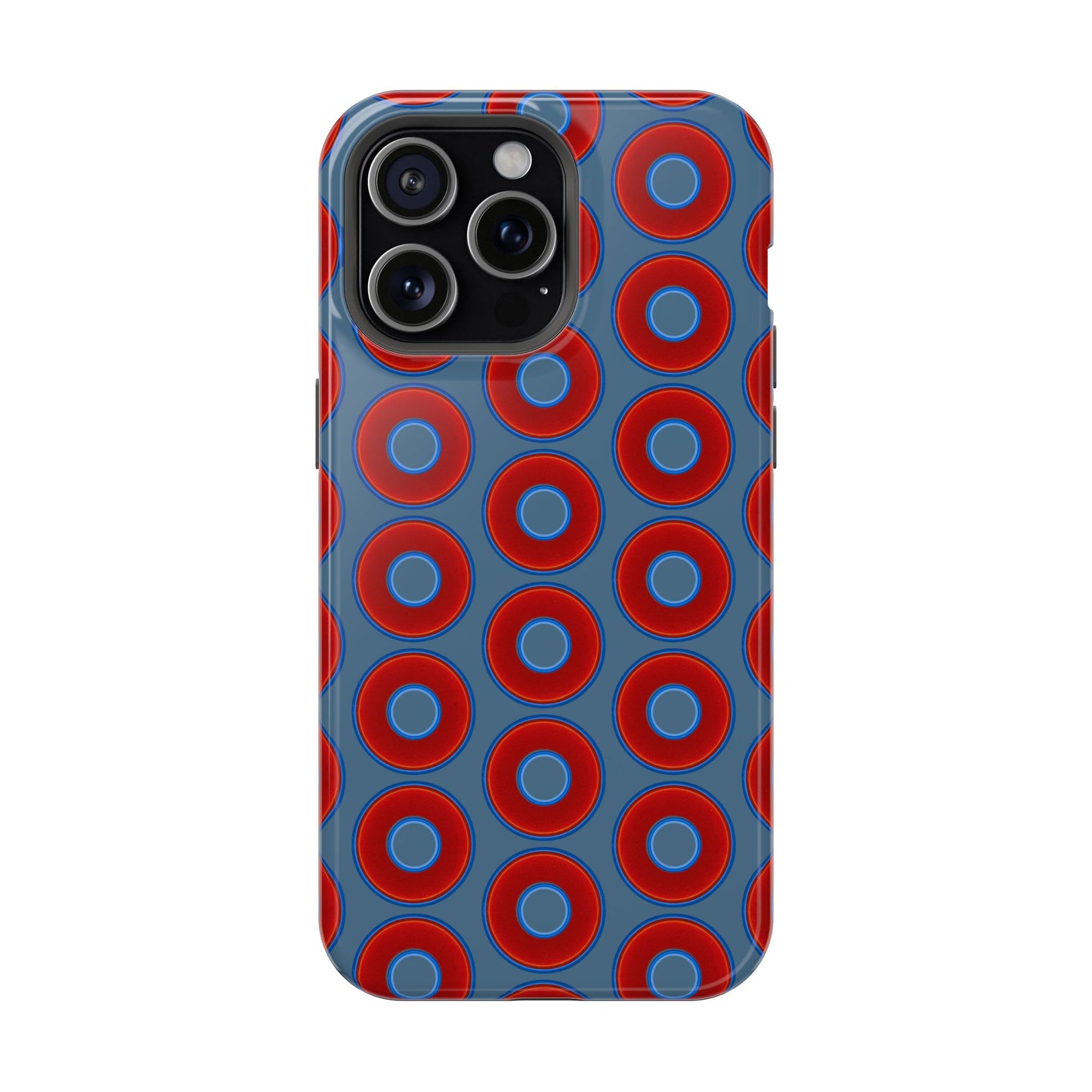 Magnetic Tough Donut Case - red vivid donut print w/steel blue background
