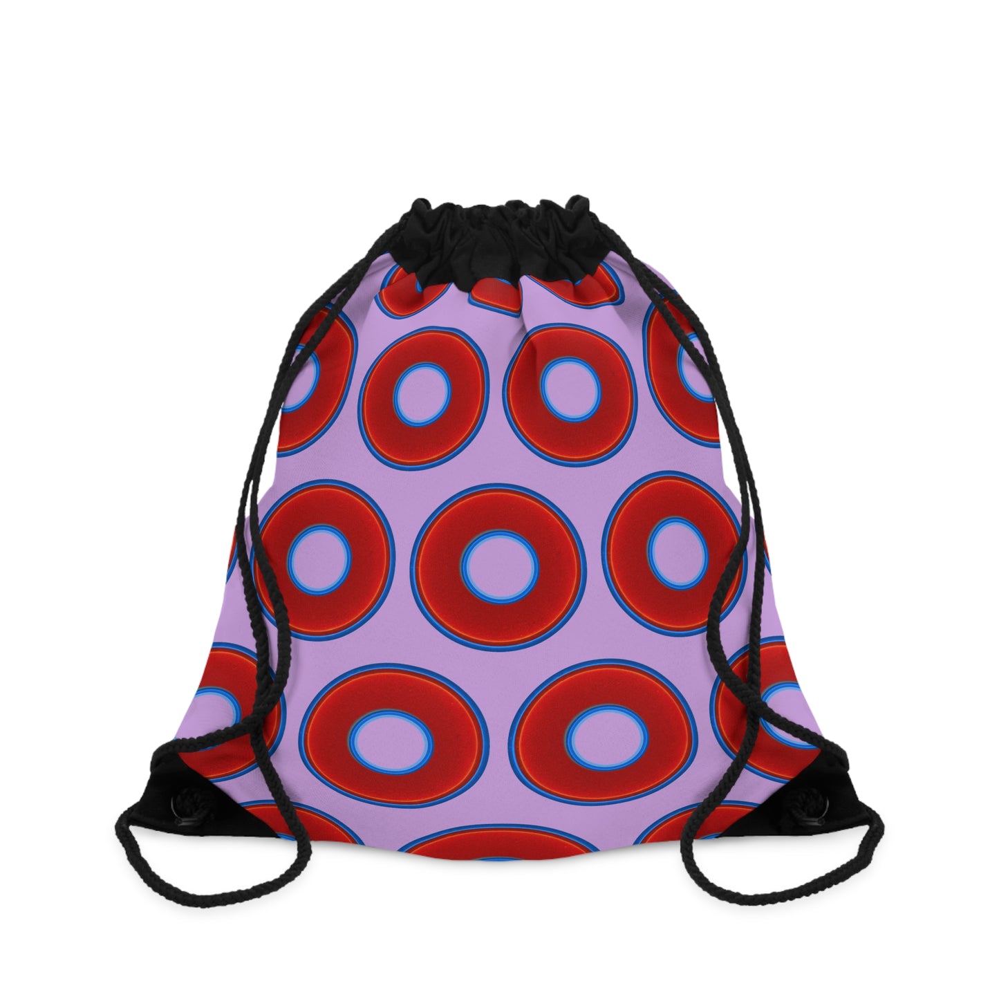 Lumpy Donut Drawstring Bag - red vivid donuts print w/wisteria purple background