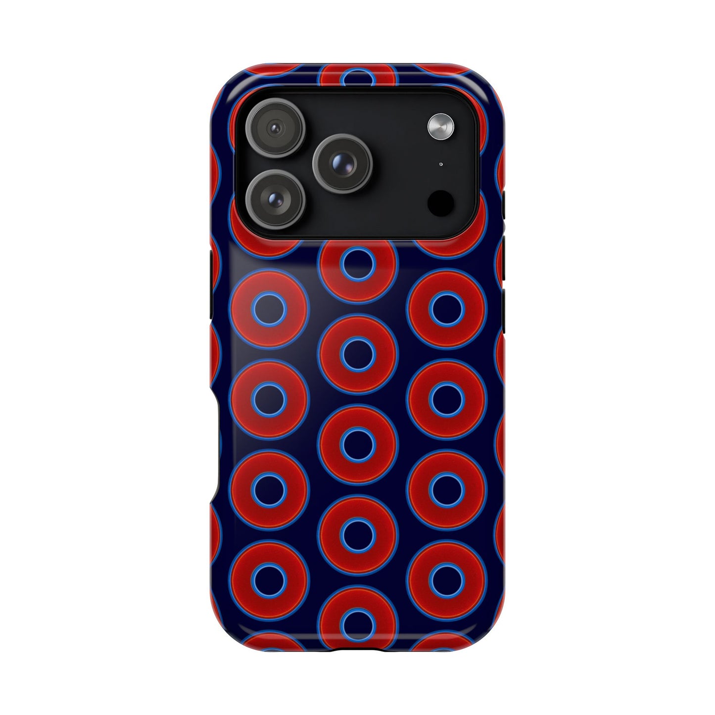 Impact-Resistant Lumpy Donut Case - red vivid donut print w/midnight blue background
