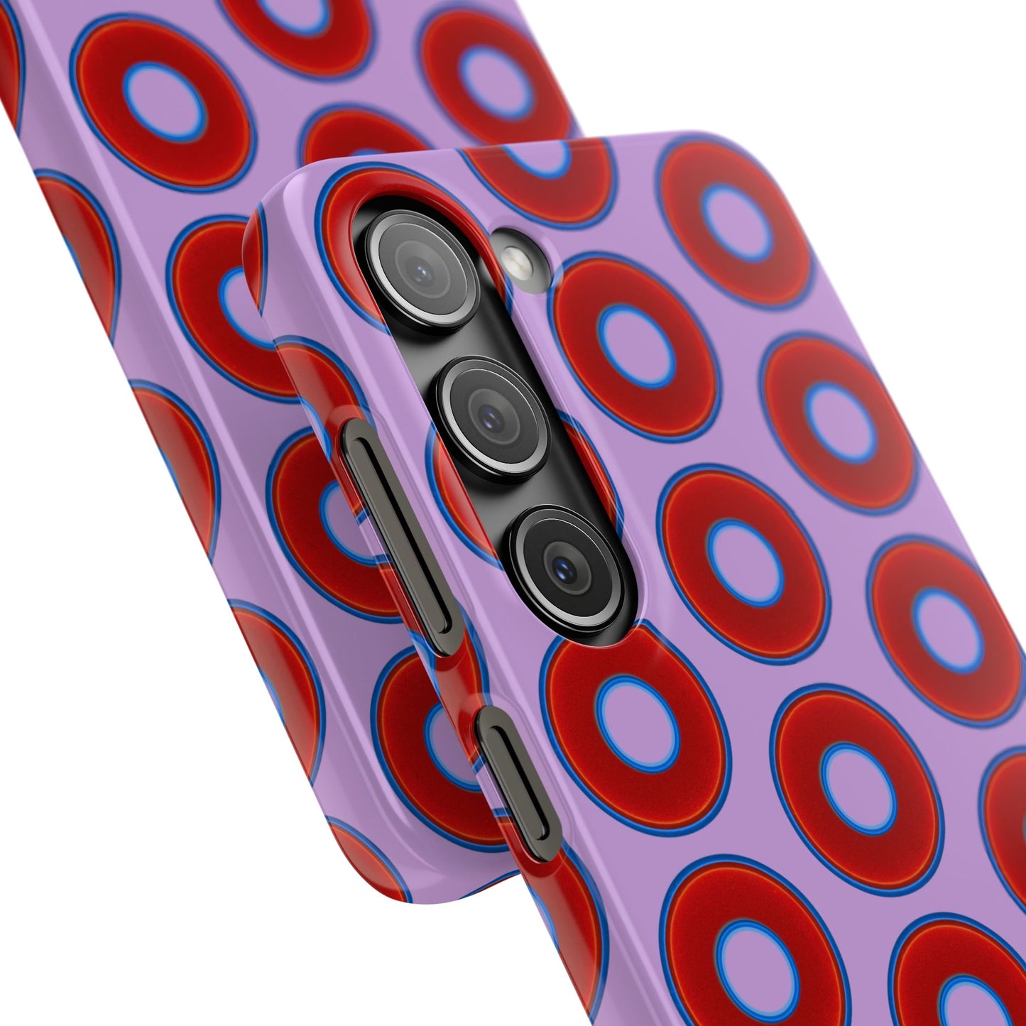 Lumpy Donut Snap Case - red vivid donut print w/wisteria purple background