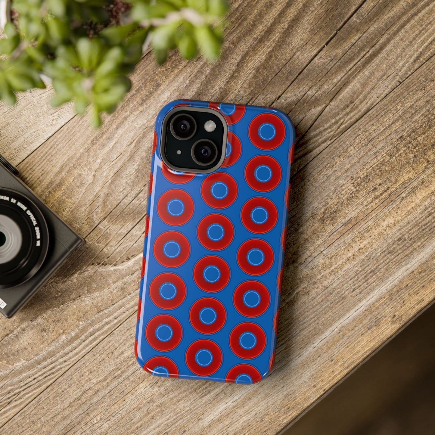 Magnetic Tough Donut Case - red vivid donut print w/dark royal blue background