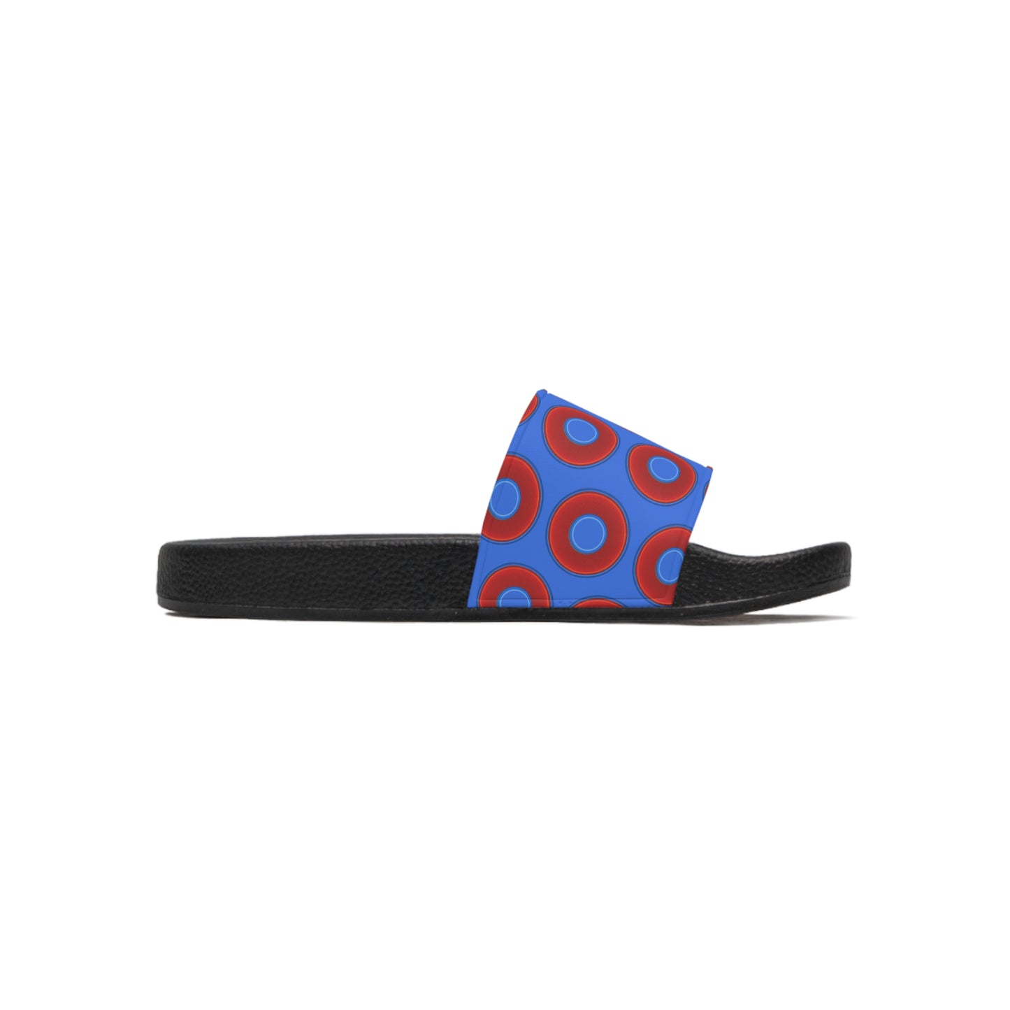 Men's Lumpy Sandals - slip-ons - red vivid donuts w/medium royal blue background