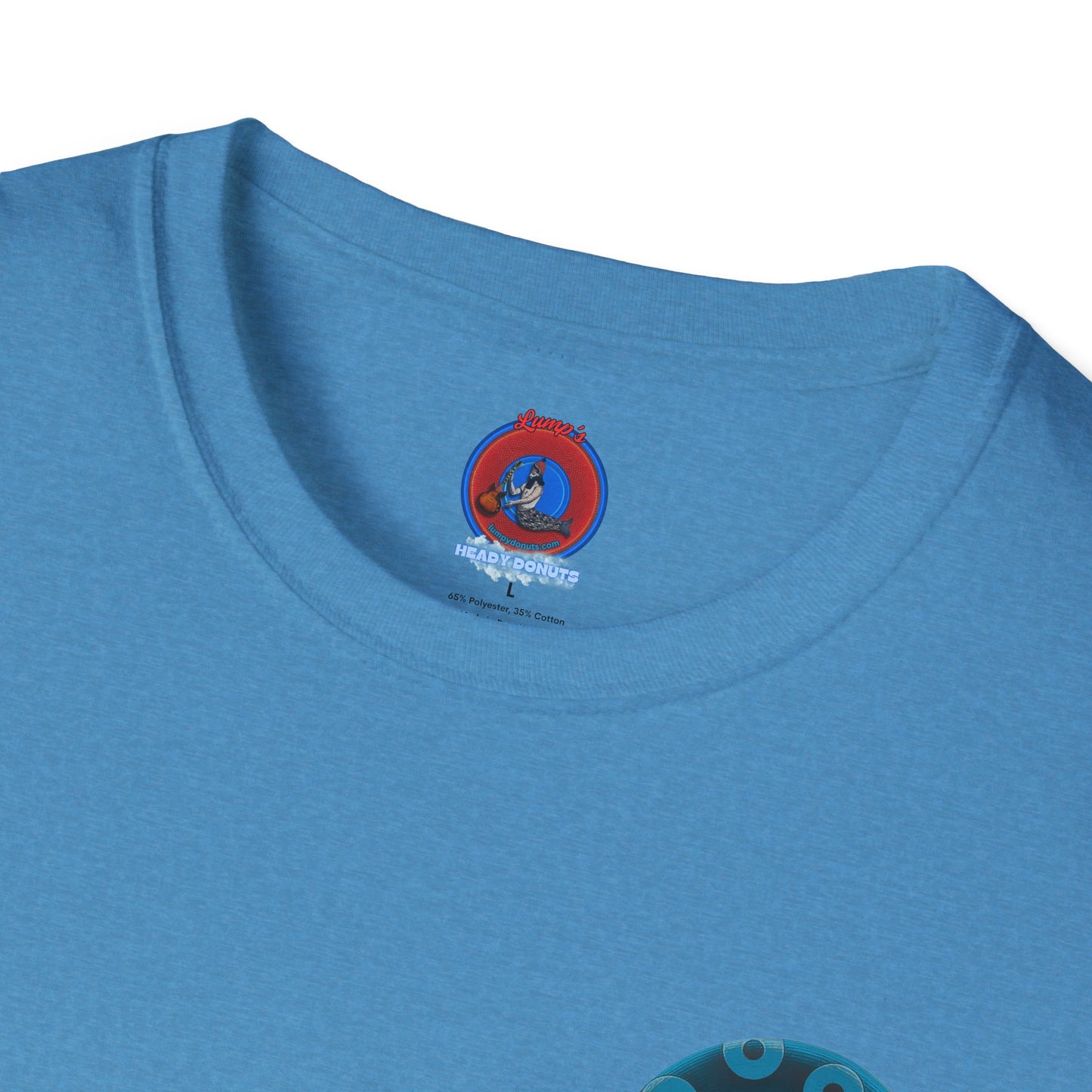Classic Donut Tee - Unisex Soft-Style - "The Leaky Cup" - paradoxical blue/teal ocean donut -