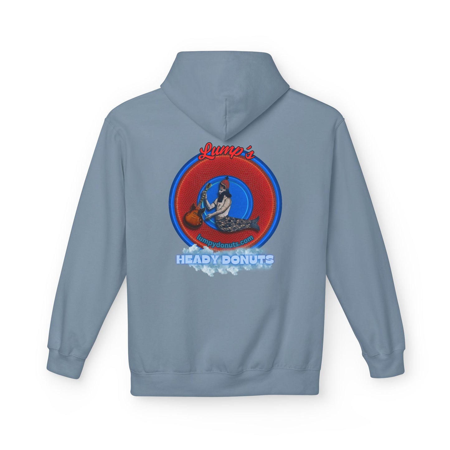 Unisex Fleece Hoodie - [Midweight Soft-style] - "Lump's Heady Logo" - w/rustic red donuts