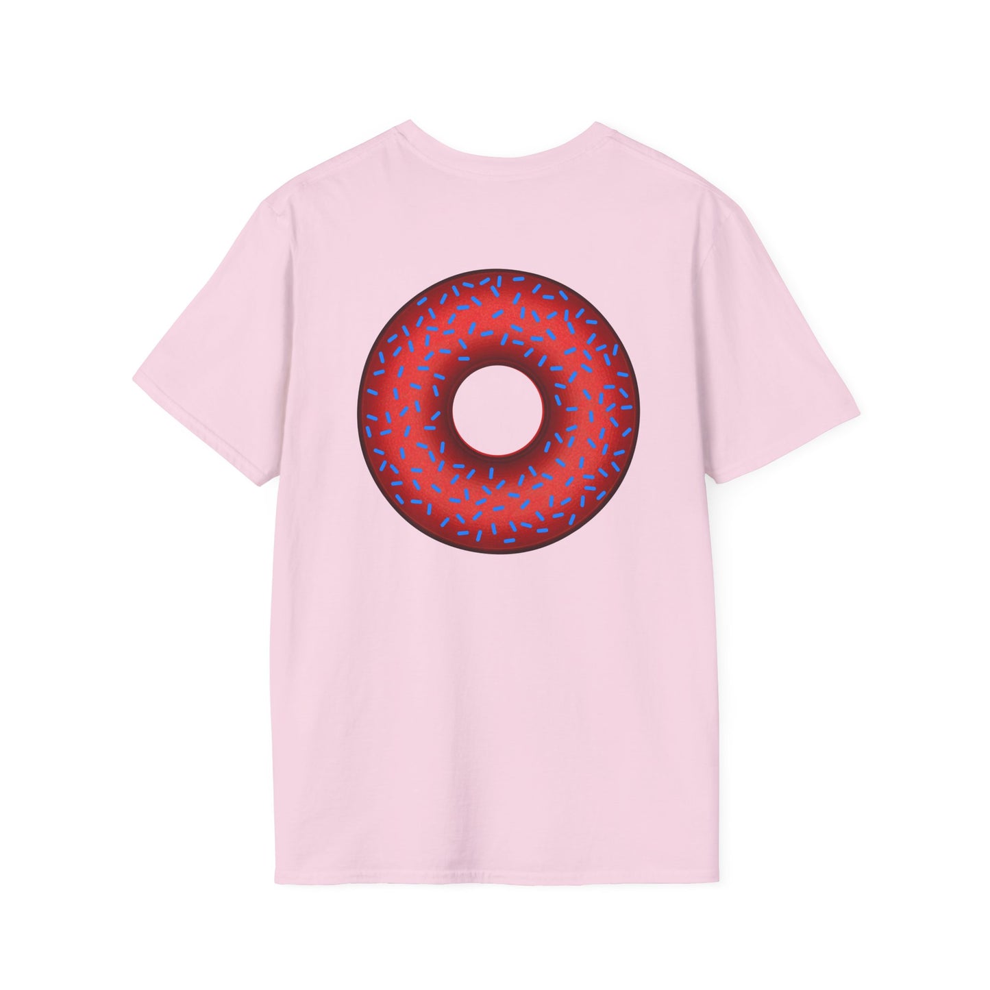 Classic Donut Tee - Unisex Soft-Style - "Plain Plump Donut w/" - plump red donut w/blue sprinkles