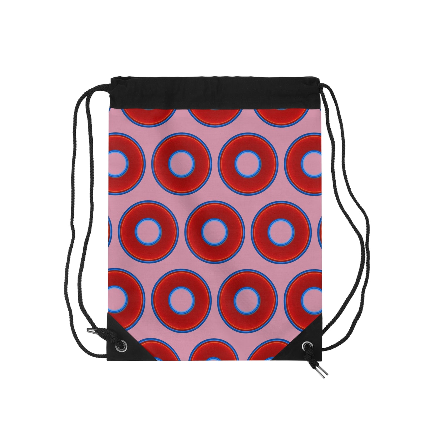 Lumpy Donut Drawstring Bag - red vivid donuts print w/pale magenta background