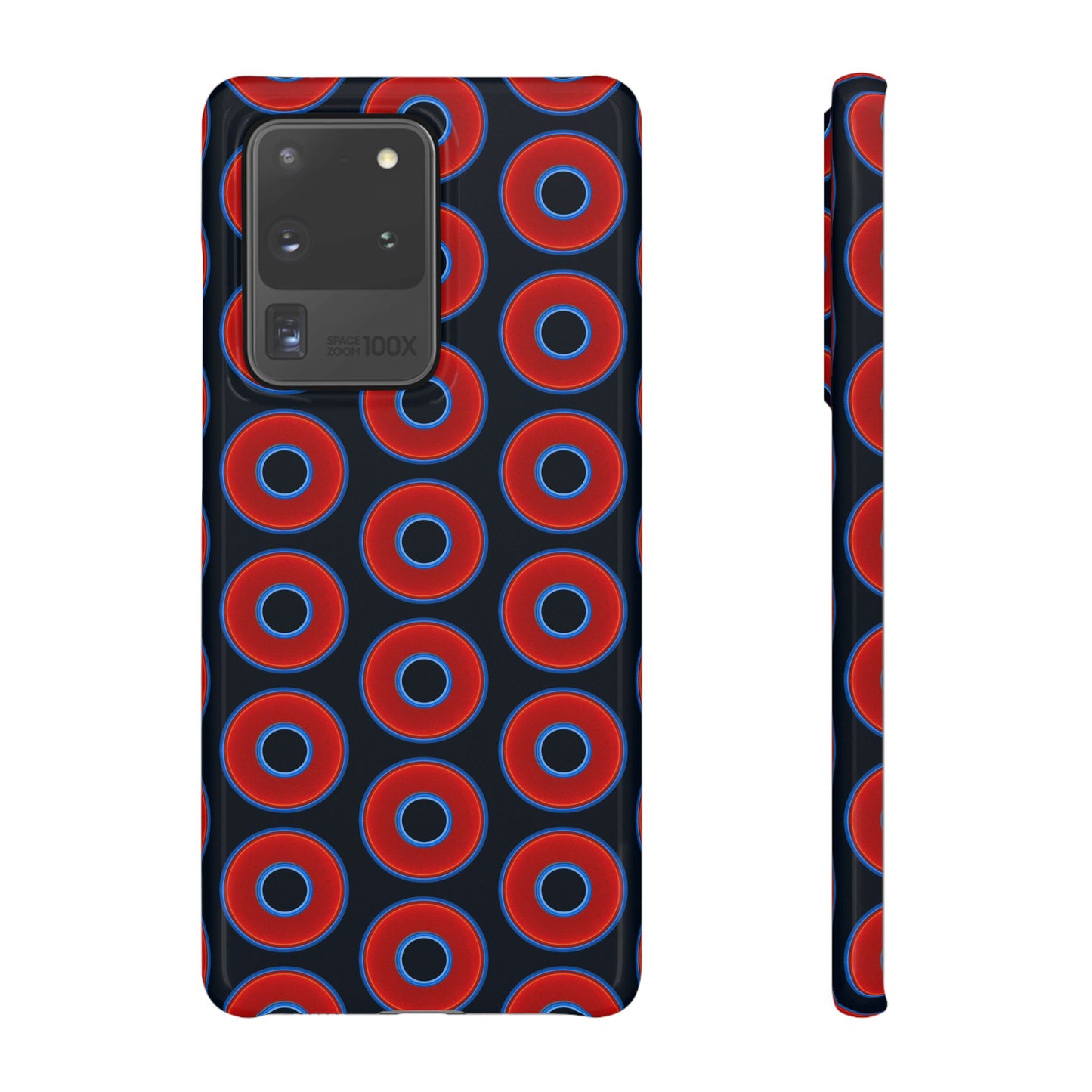 Lumpy Donut Snap Case - red vivid donut print w/blue charcoal background