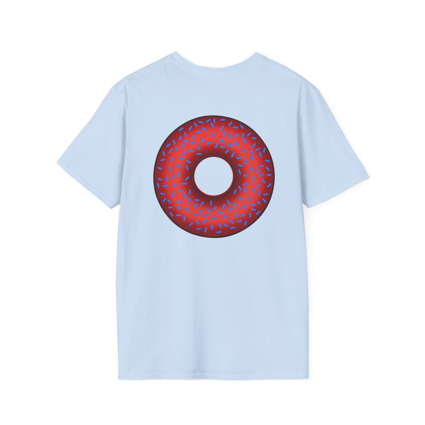 Classic Donut Tee - Unisex Soft-Style - "Plain Plump Donut w/" - plump red donut w/blue sprinkles