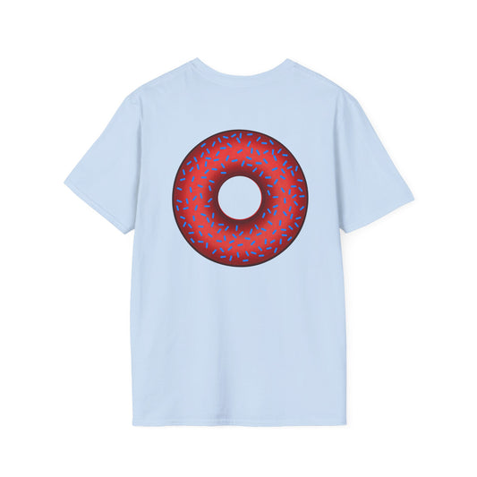 Classic Donut Tee - Unisex Soft-Style - "Plain Plump Donut w/" - plump red donut w/blue sprinkles
