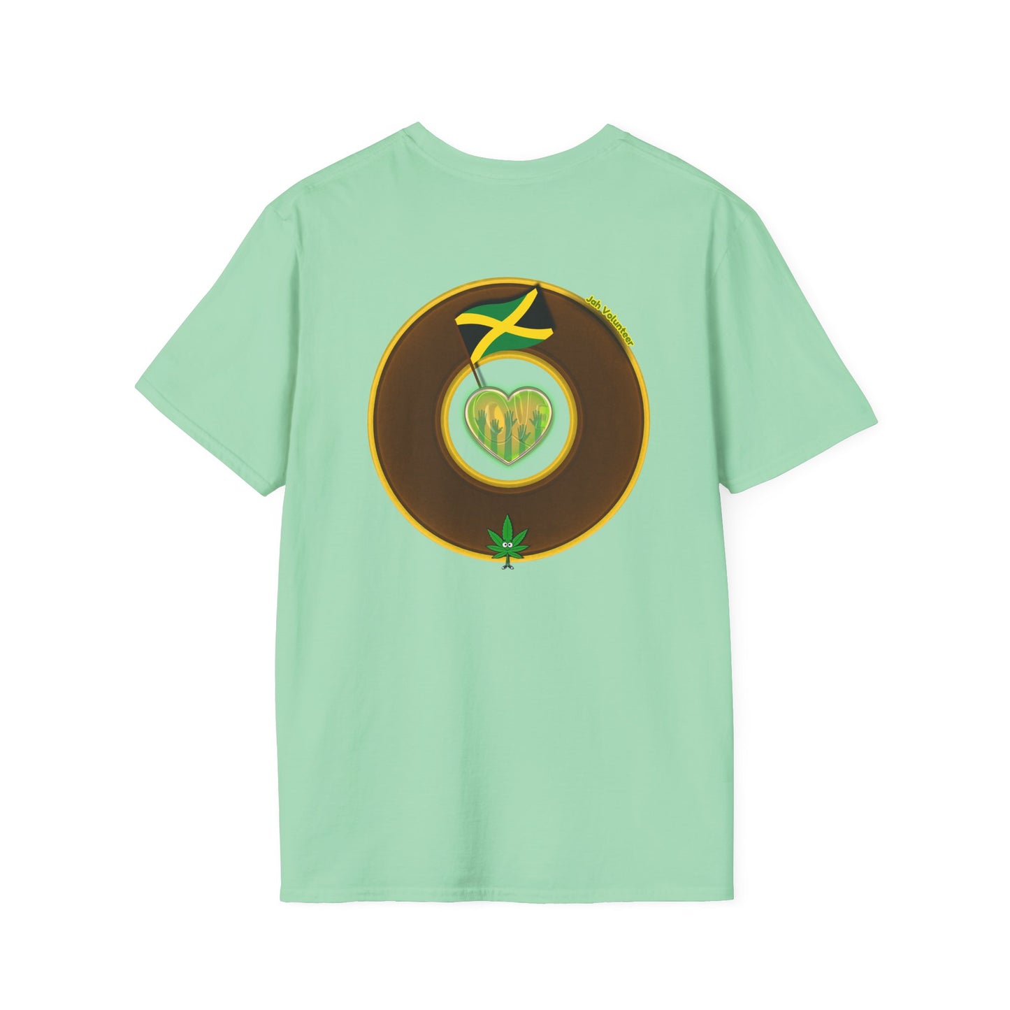Classic Donut Tee - Unisex Soft-Style - "Jah Volunteers Protect Jah Love... and donuts!" - vivid brown/gold donut