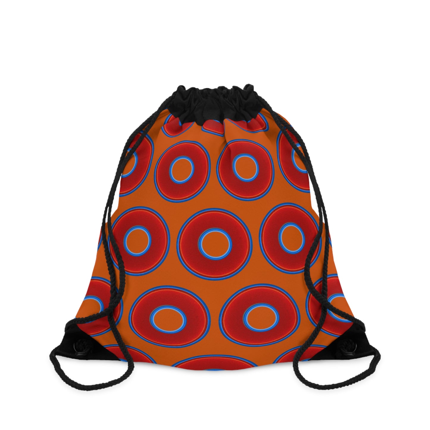 Lumpy Donut Drawstring Bag - red vivid donuts print w/dark orange background