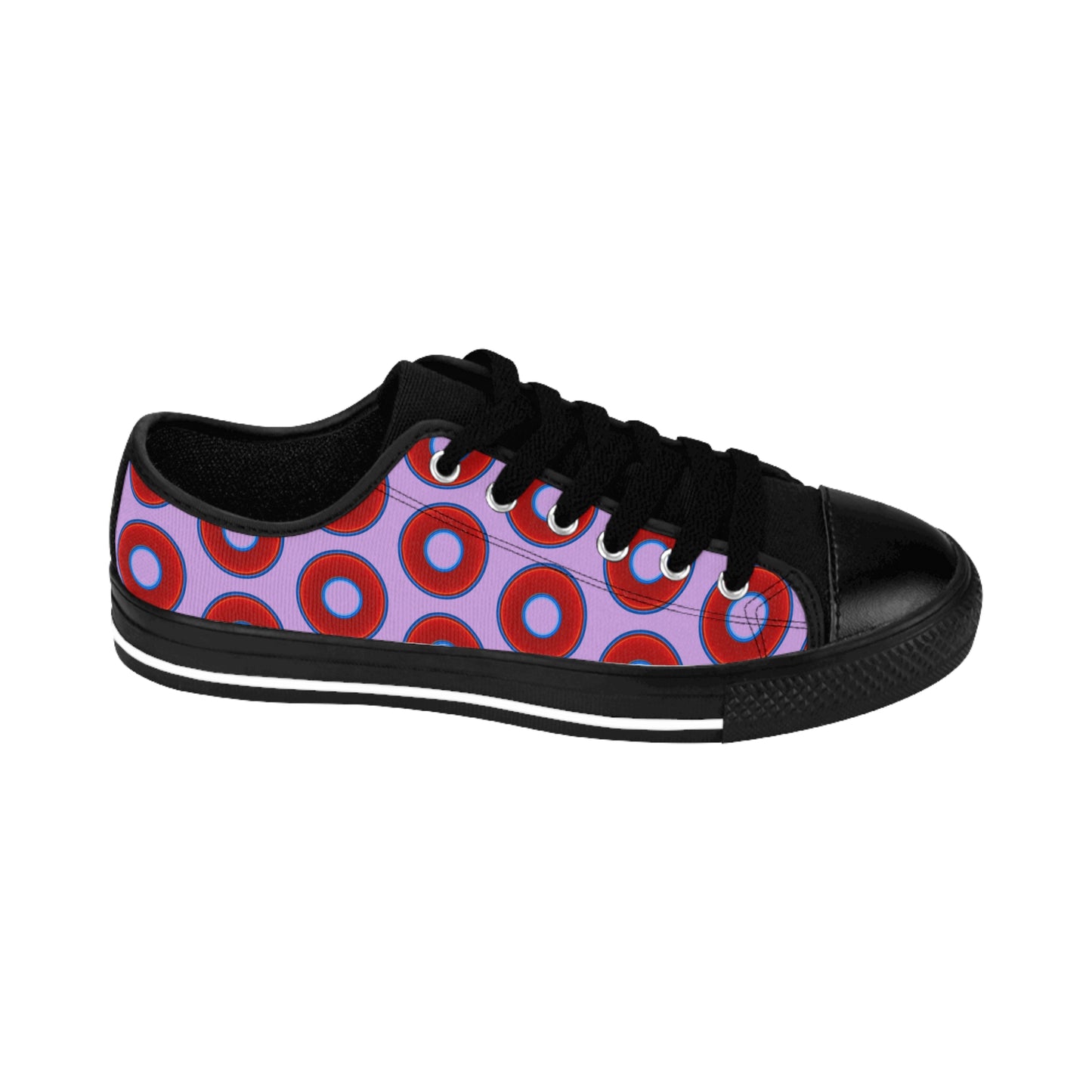 Men's Cushiony Convectors - Low Top - large red vivid donut print w/wisteria purple background