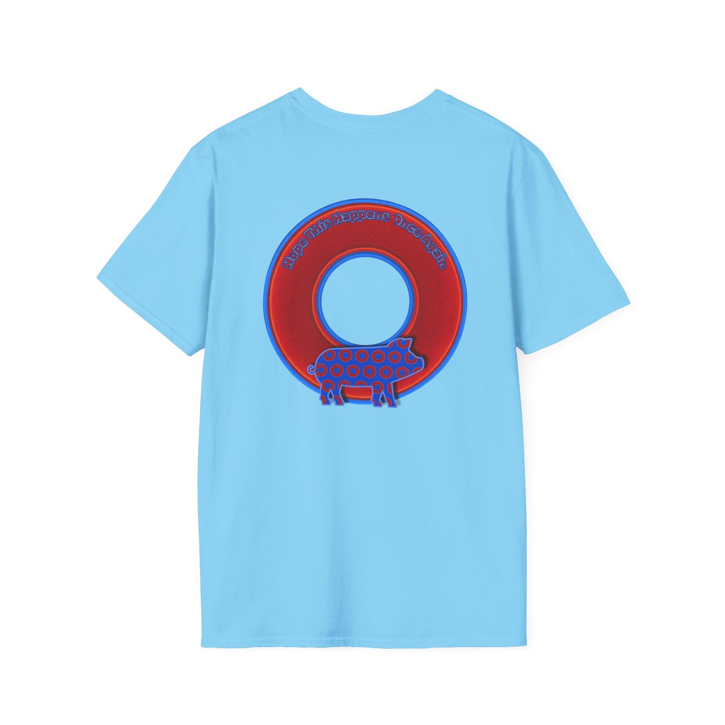 Classic Donut Tee - Unisex Soft-Style - "Guyute's Ugly Donut" - vivid red/blue donut - variant 2